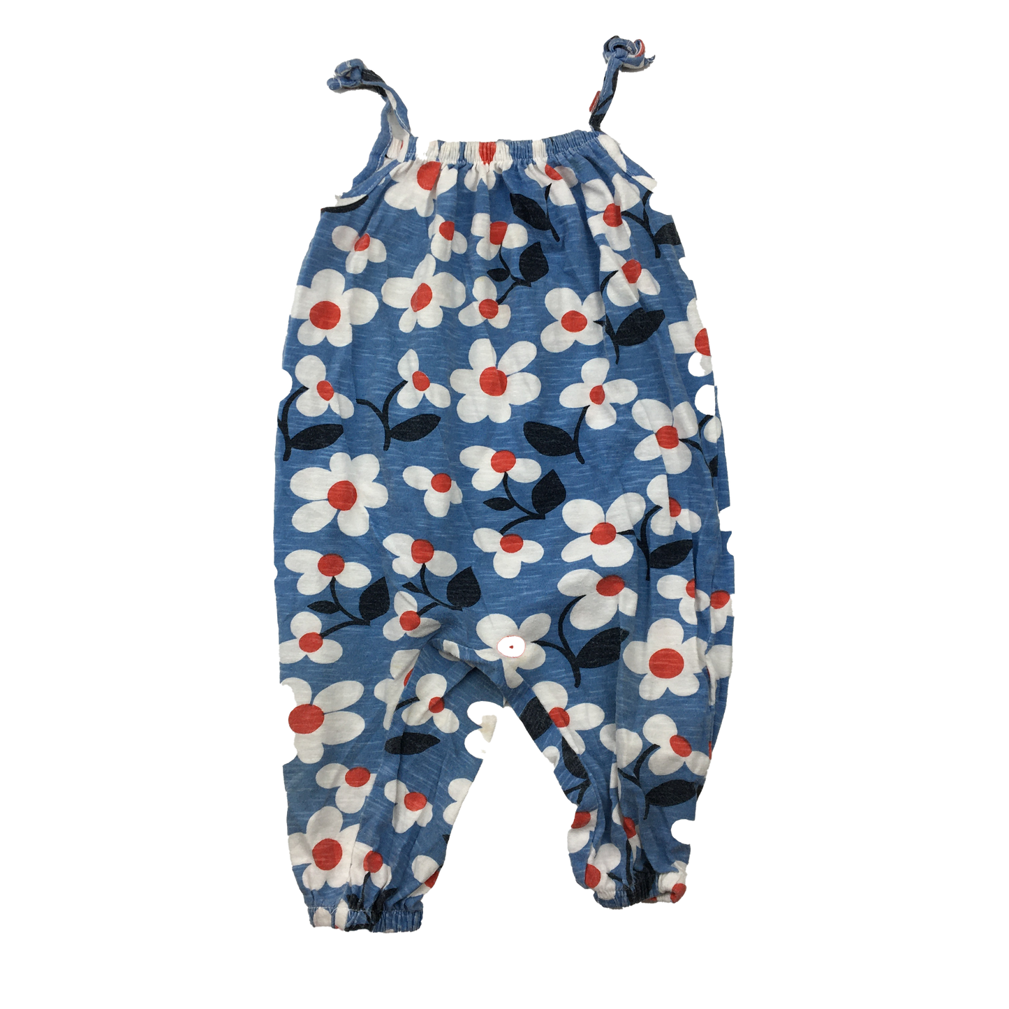 Joe Fresh Blue Tank Top Jumpsuit with White & Red Flowers 12-18M