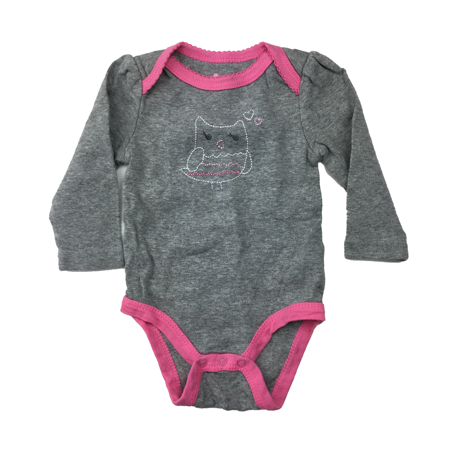 Circo Grey Long Sleeve Onesie with Pink Trim and Owl 0-3M