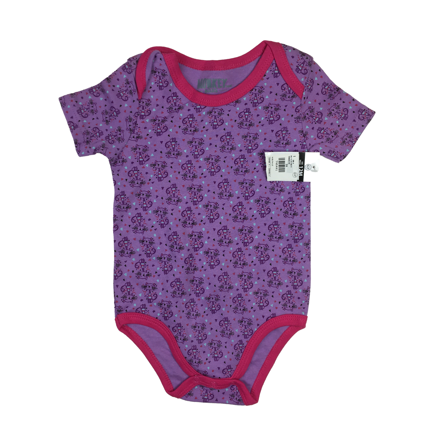 Monkey Bars Purple Onesie with Cats 12M