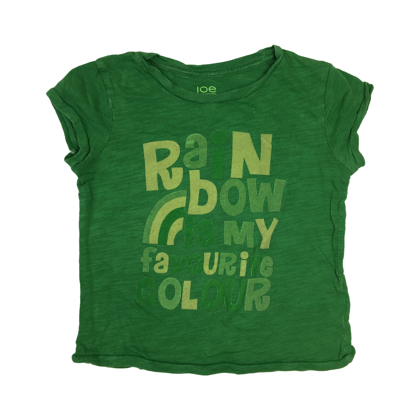 Joe Fresh Green T-Shirt with "Rainbow Is My Favourite Colour" 3T