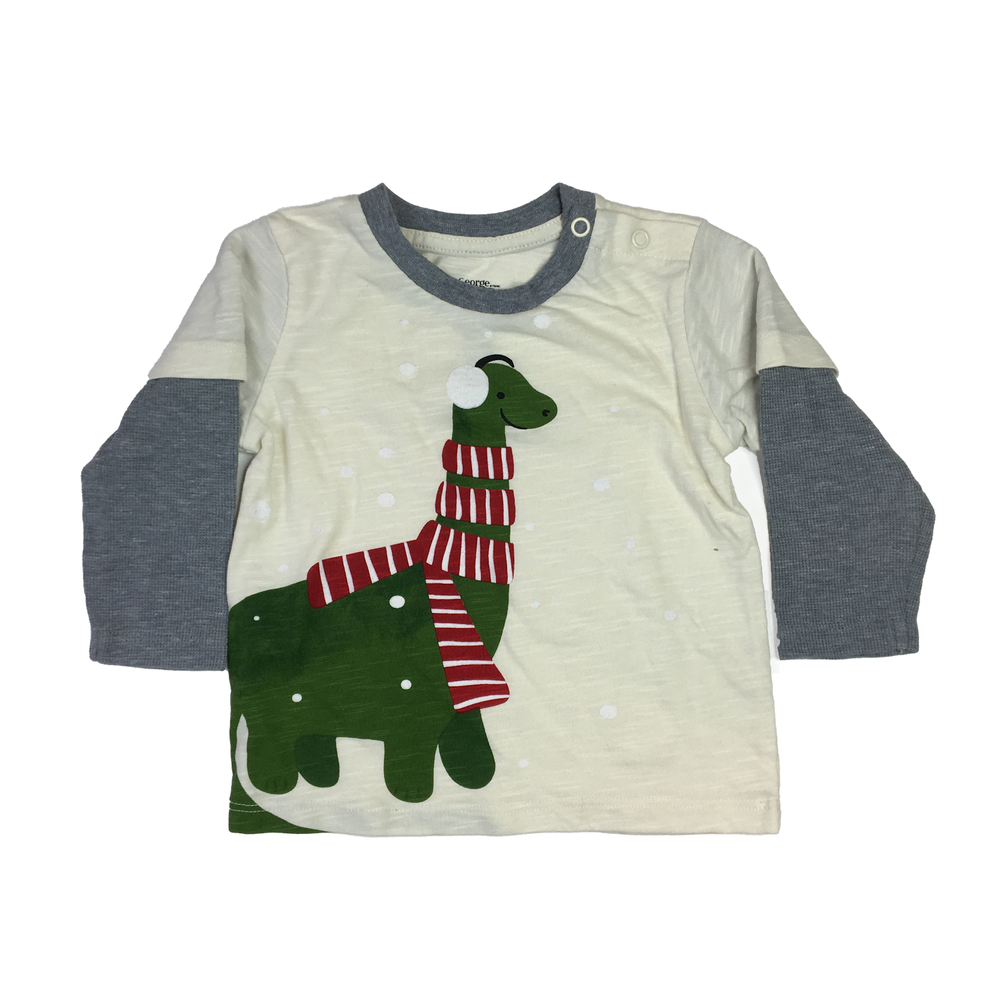 George Beige Long Sleeve with Dinosaur in Scarf & Earmuffs 6-12M