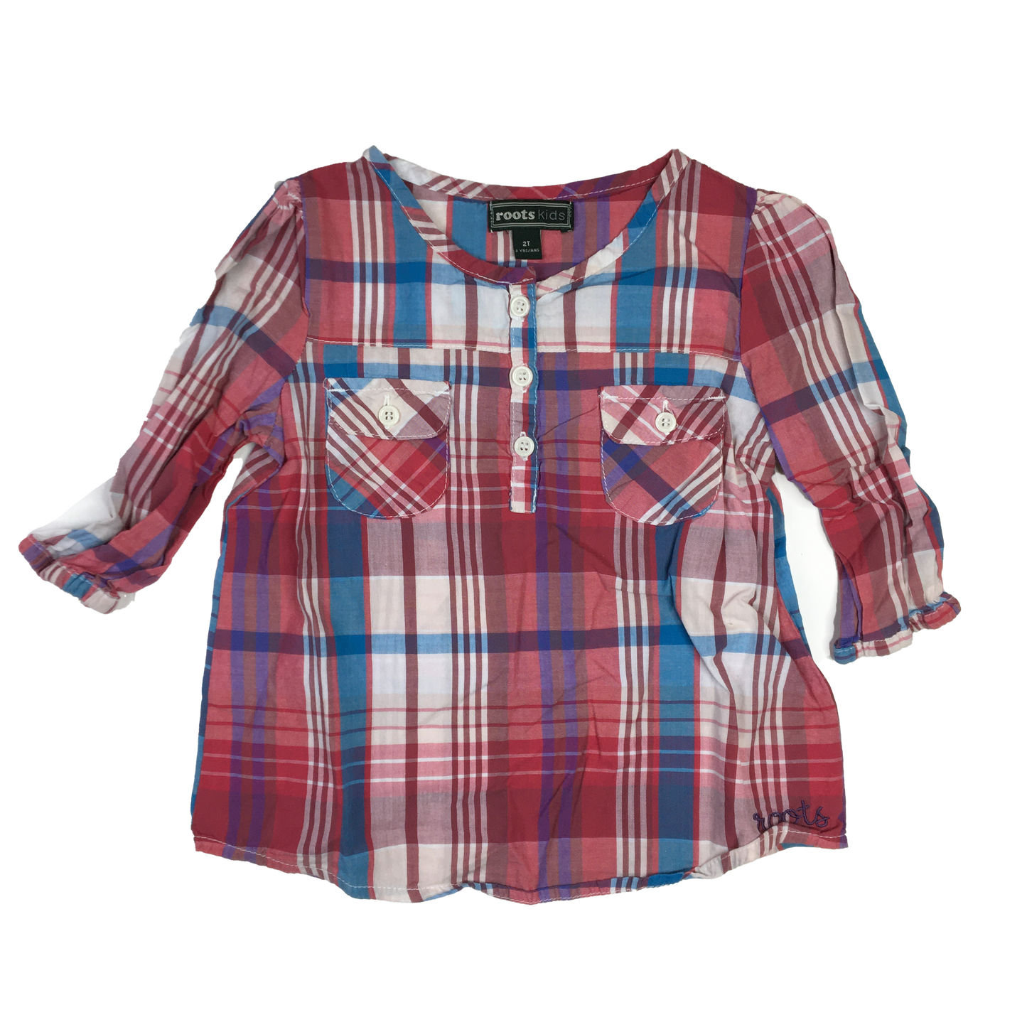Roots Plaid 3/4 Sleeve Shirt 2T