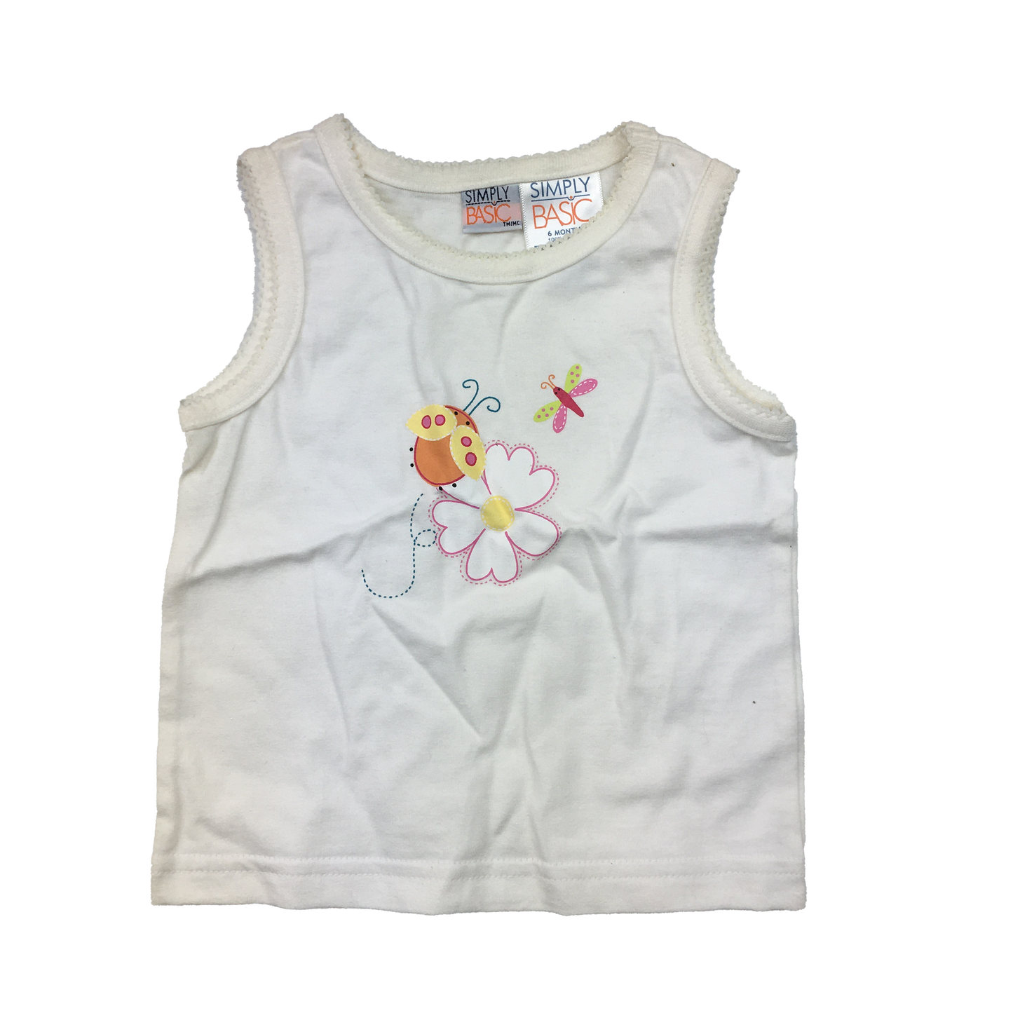 Simply Basics White Tank Top with Ladybug and Flower & Butterfly 6M