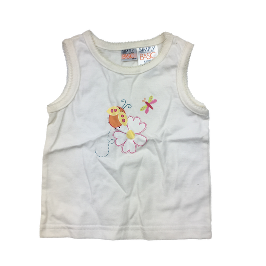 Simply Basics White Tank Top with Ladybug and Flower & Butterfly 6M