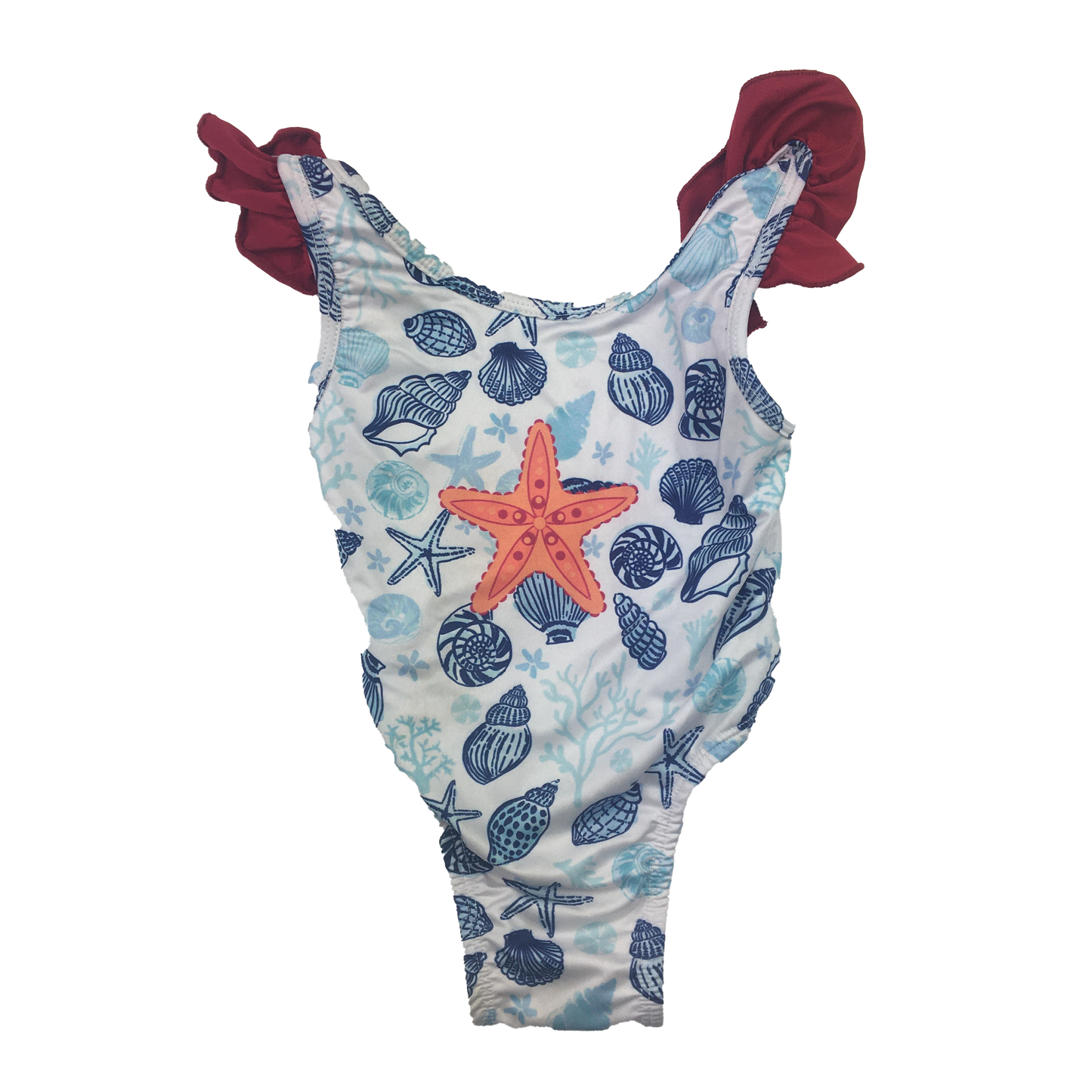 Coyote White Bathingsuit with Orange Starfish 18-24M