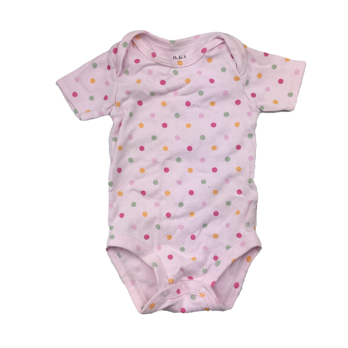 Pekkle Pink Onesie with Multicoloured Dots 6M