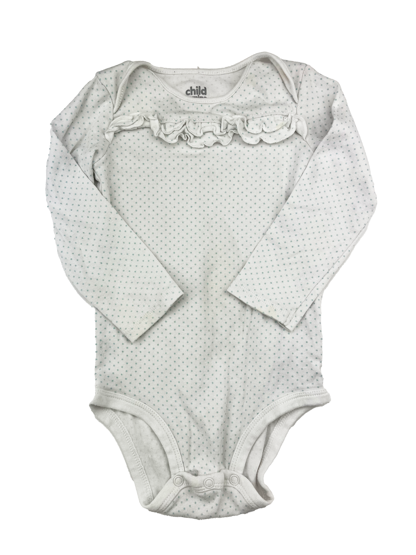 Child of Mine White Onesie with Blue Polka Dots 24M