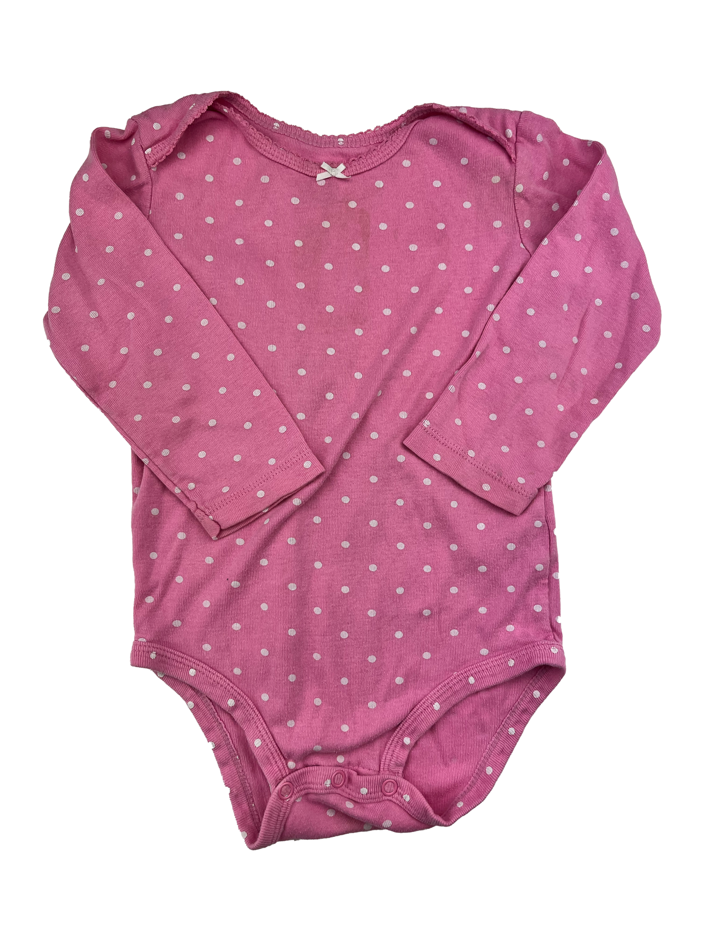 Carter's Pink Long Sleeve Onesie with White Polka Dots 24M