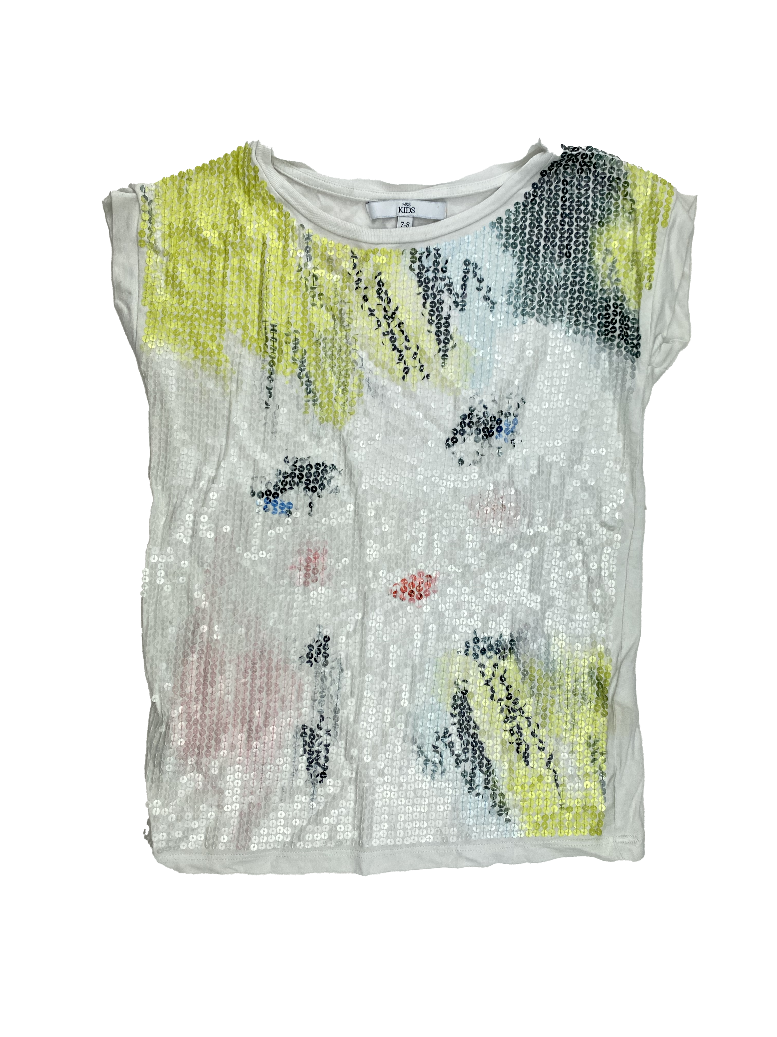 M&S White T-Shirt with Sequin Face 7-8 – The Sweet Pea Shop