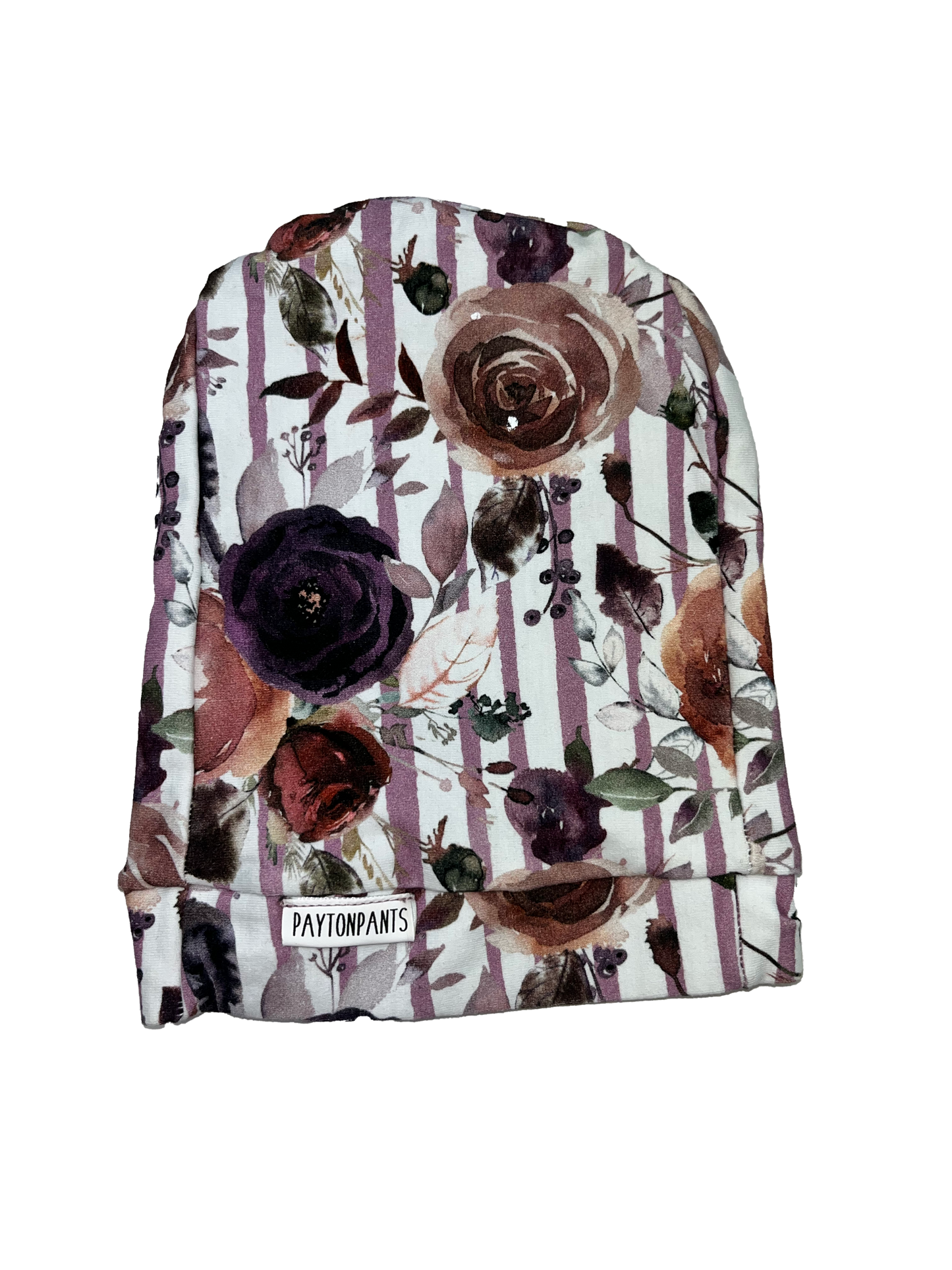 PaytonPants Purple Striped Floral Beanie 0-6M
