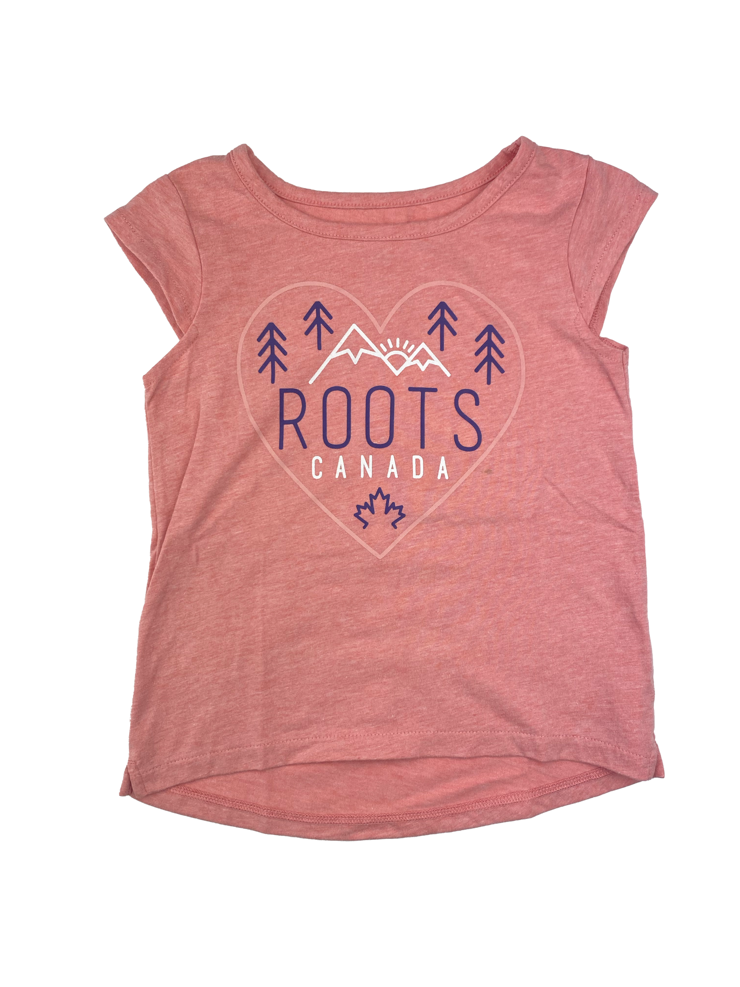 ❗️Stain: Roots Pink T-Shirt with Cap Sleeves & "Roots Canada" Heart 3T