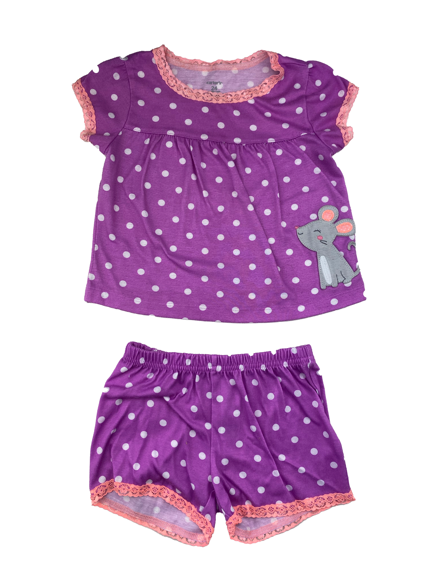 Carter's Purple PJ Set with White Polka Dots & Mouse 24M