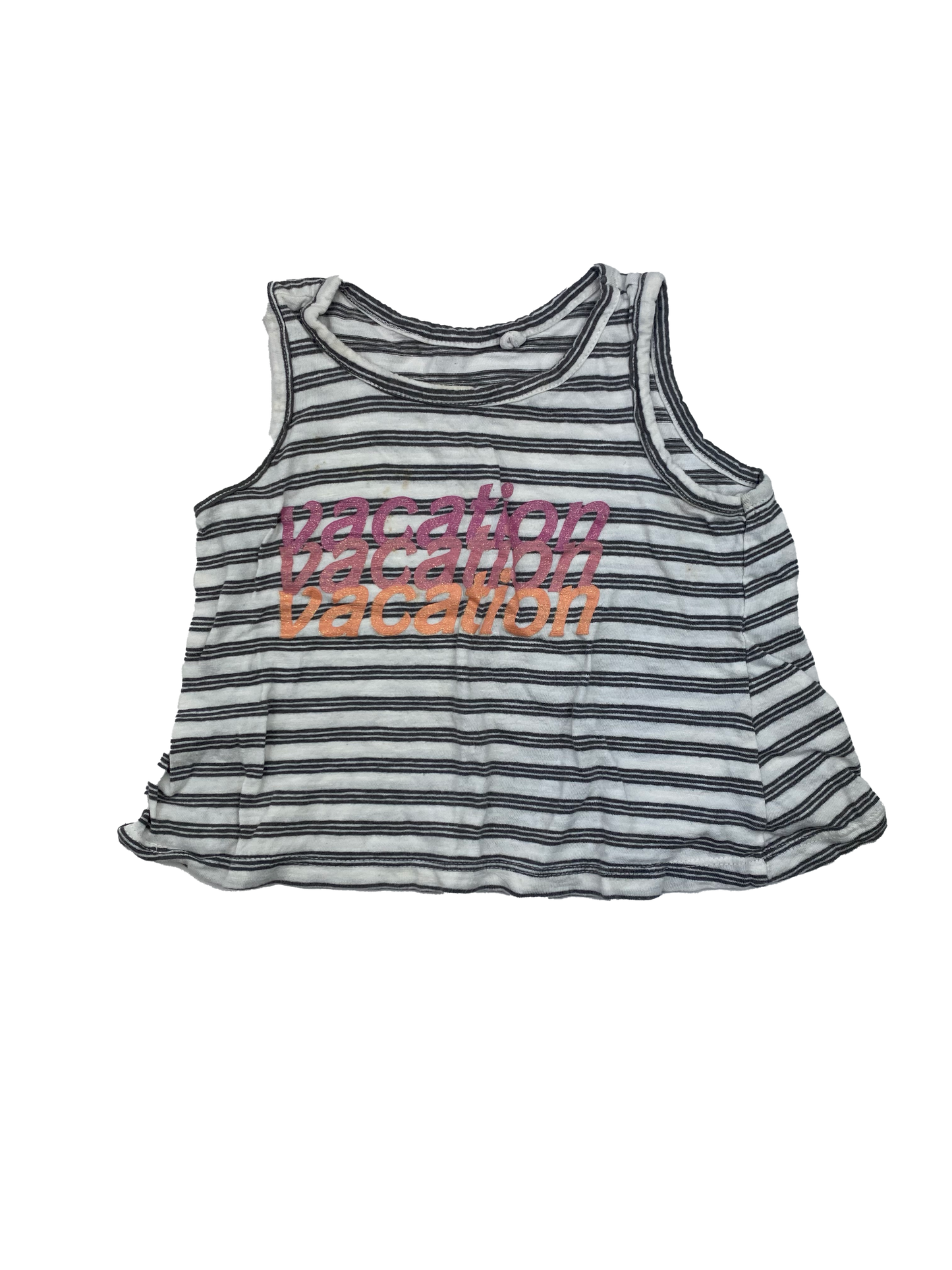 Jessica Simpson Black & White Striped Tank Top with "Vacation" 24M