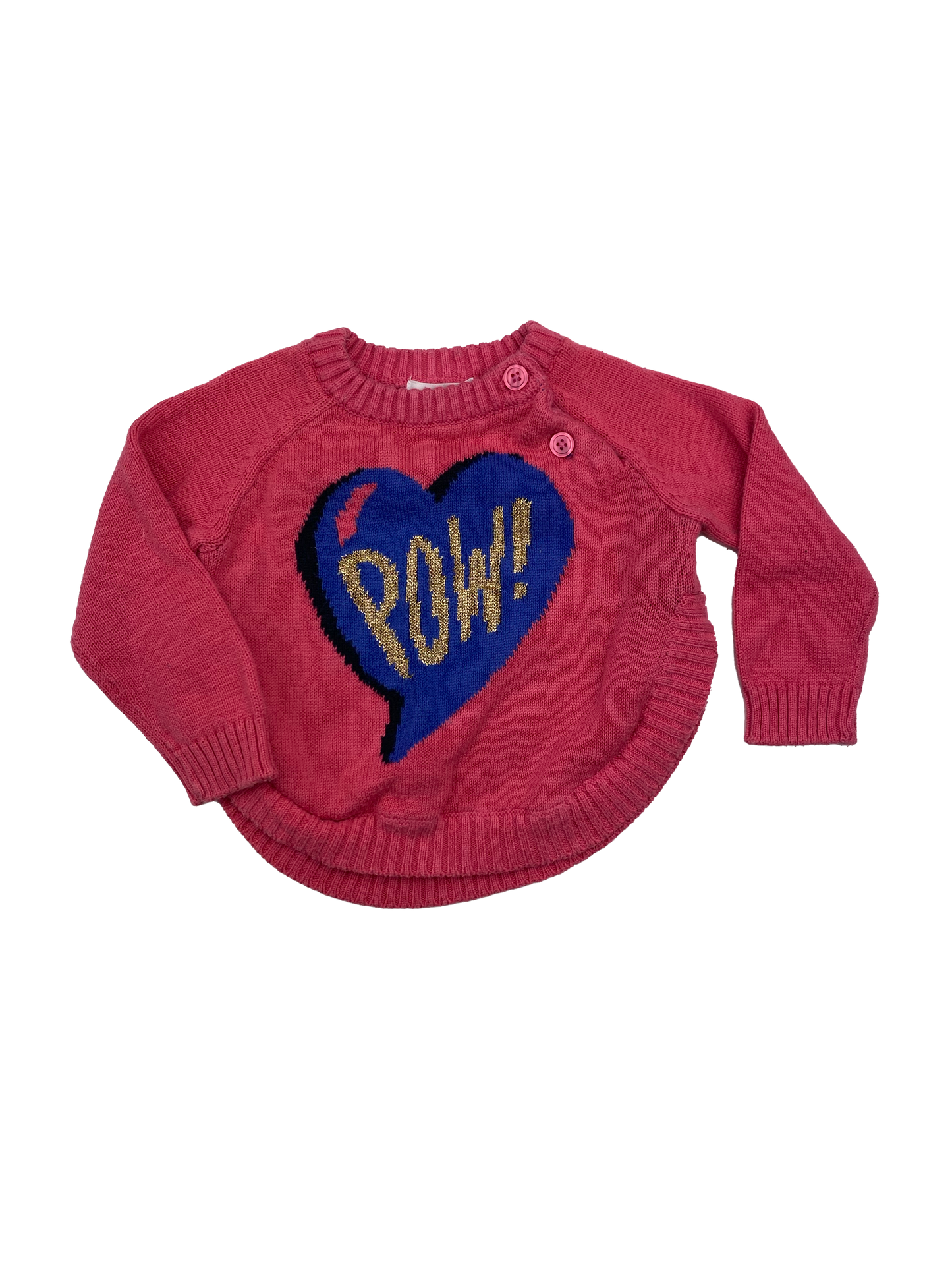 Joe Fresh Pink Knit Pull-Over Sweater with "POW!" 12-18M