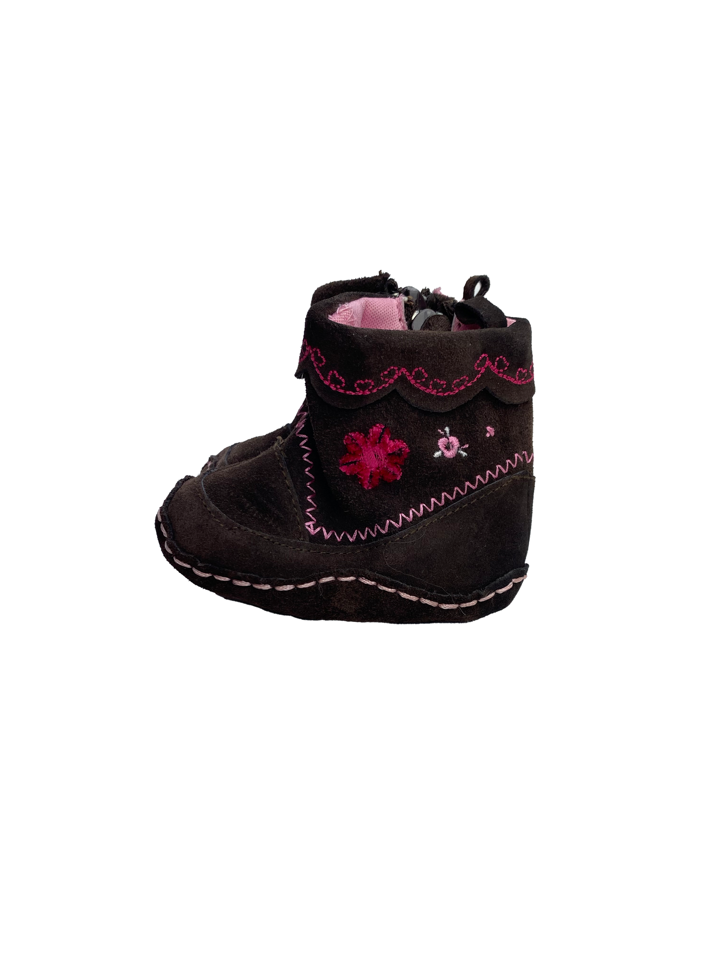 Joe Fresh Brown Boots with Pink Embroidery 2