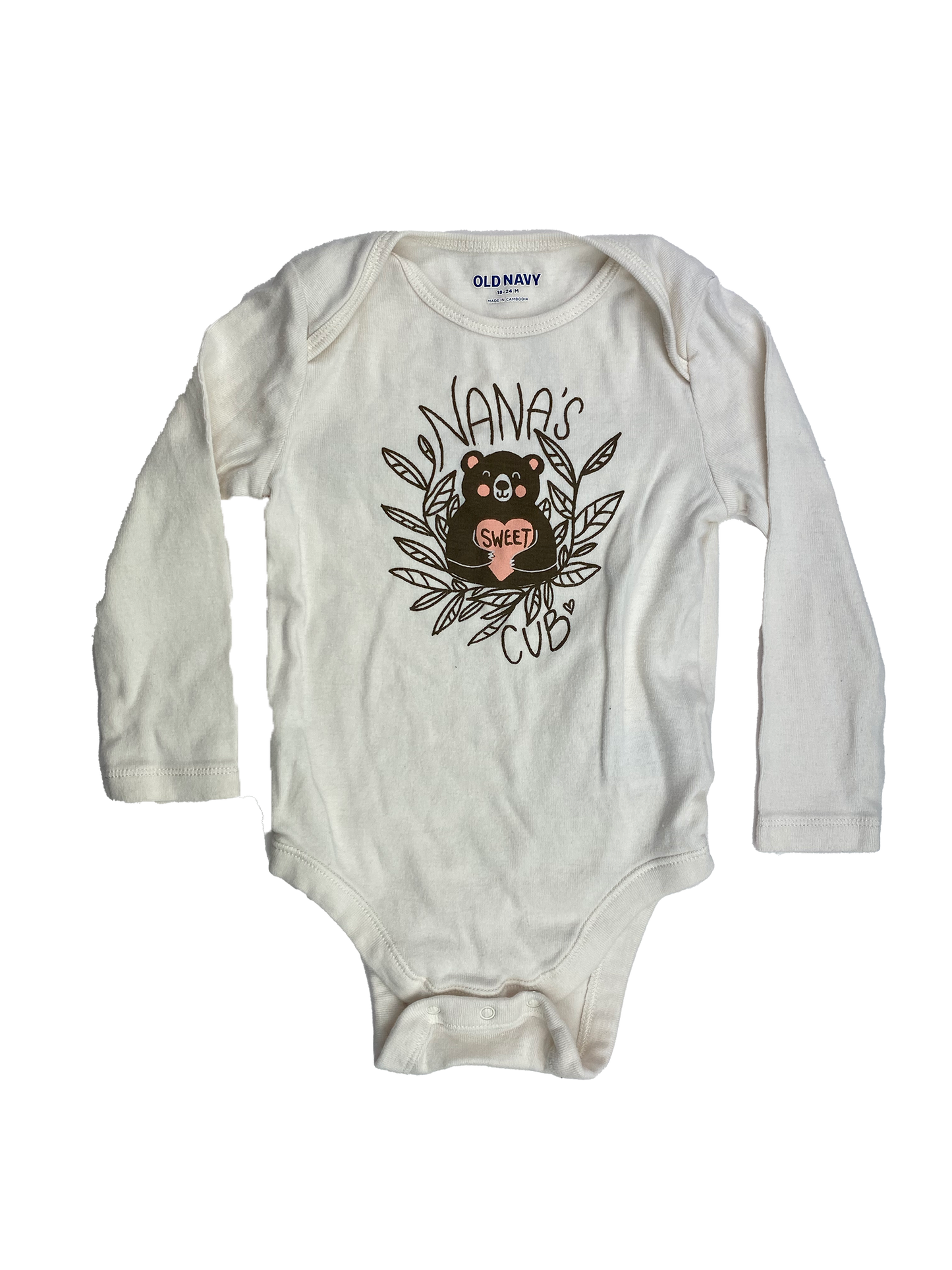 Old Navy Cream Long Sleeve Onesie with "Nana's Sweet Cub" 18-24M