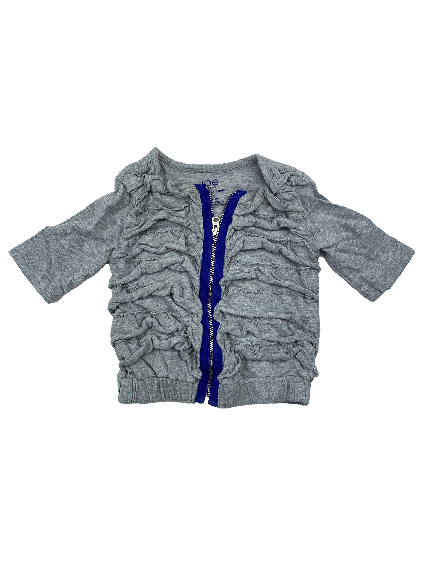 Joe Fresh Grey 3/4 Sleeve Zip-Up Sweater with Ruffles 12M