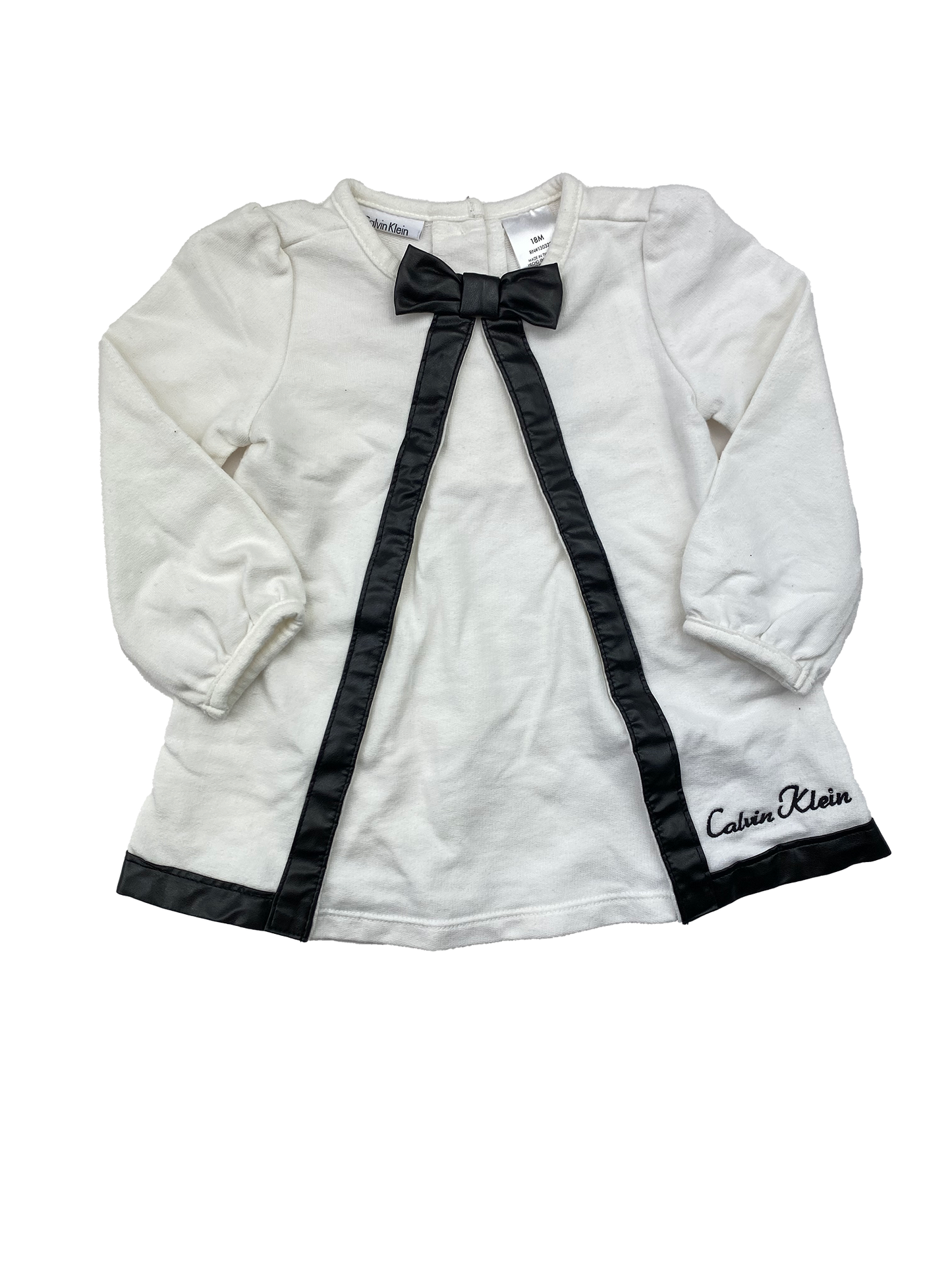 Calvin Klein White Cardigan with Black Trim & Bow 18M