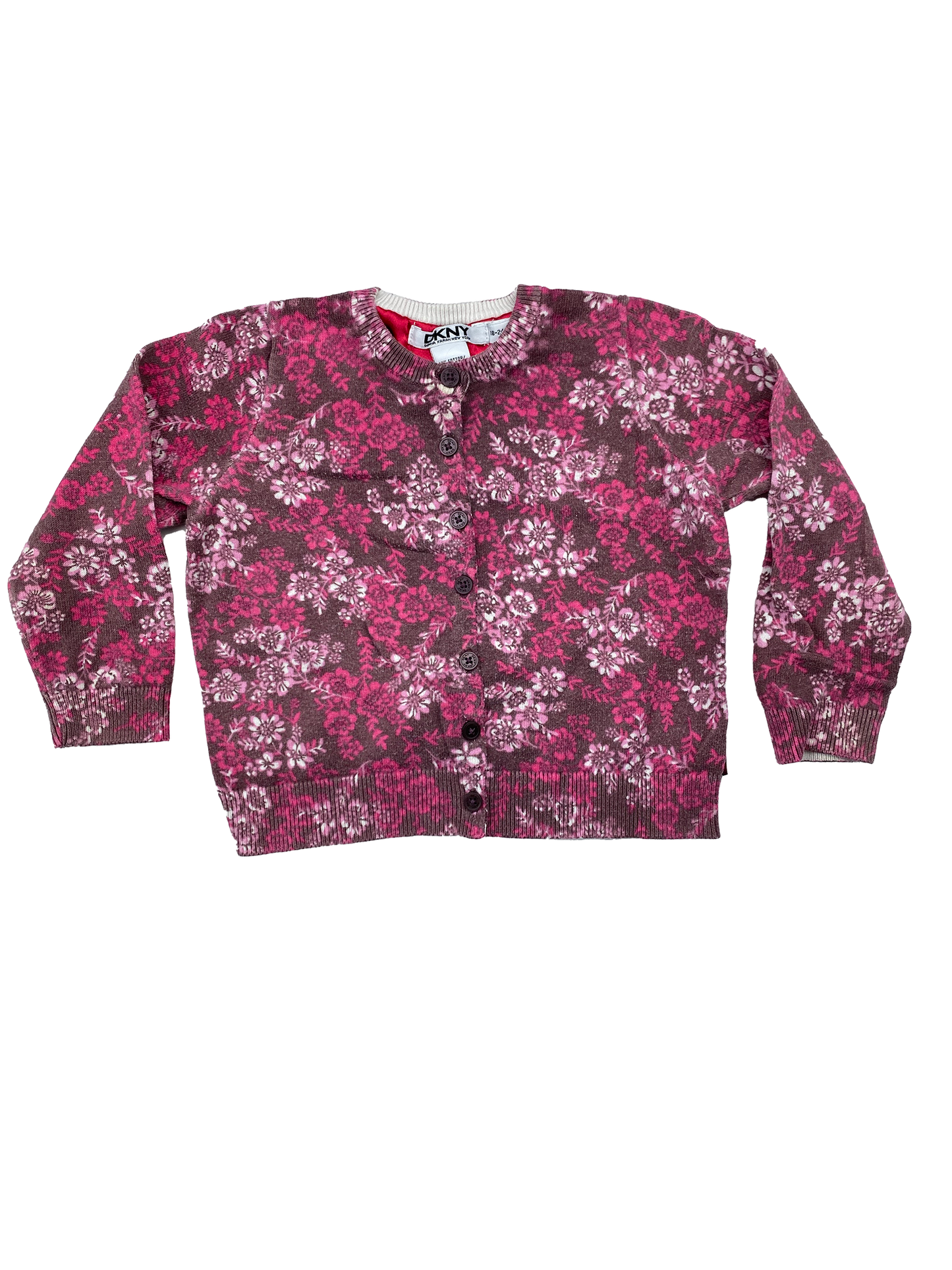 DKNY Brown Cardigan with Pink Flowers 18-24M