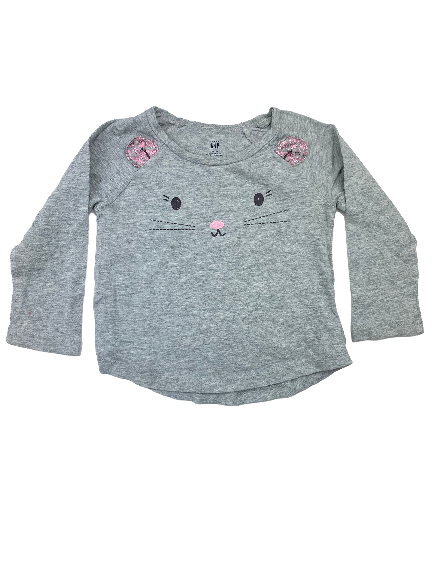 Baby Gap Grey Long Sleeve Shirt with Cat Face 18-24M