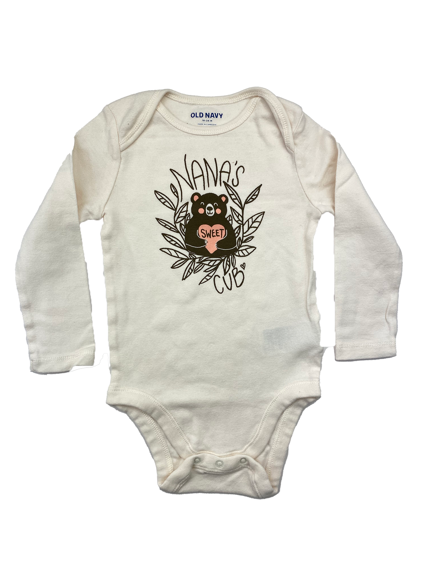 Old Navy Cream Long Sleeve Onesie with "Nana's Sweet Cub" 18-24M