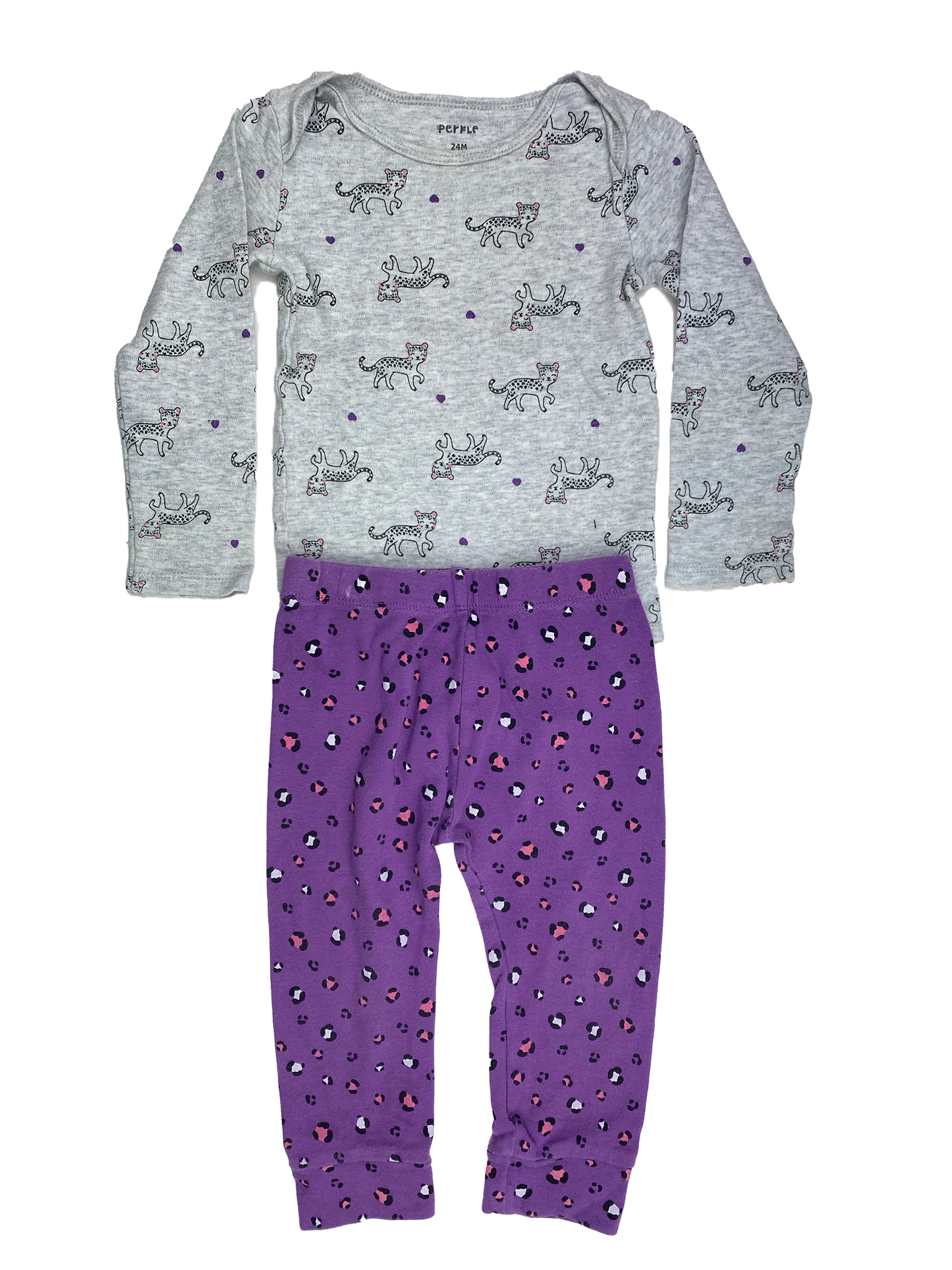 Pekkle 2-Piece Set Grey Long Sleeve Onesie & Purple Pull-On Pants 24M