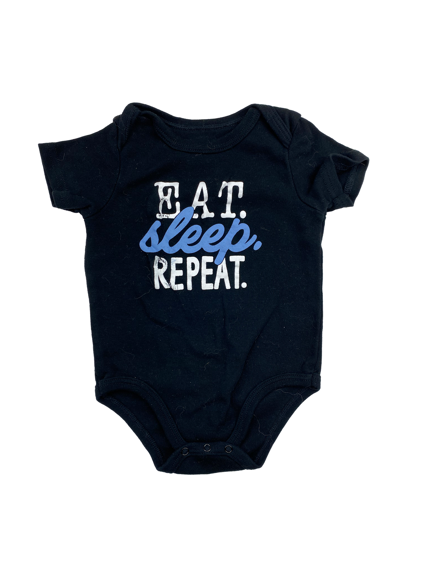 Monkey Bars Black Onesie with "Eat. Sleep. Repeat" 18M