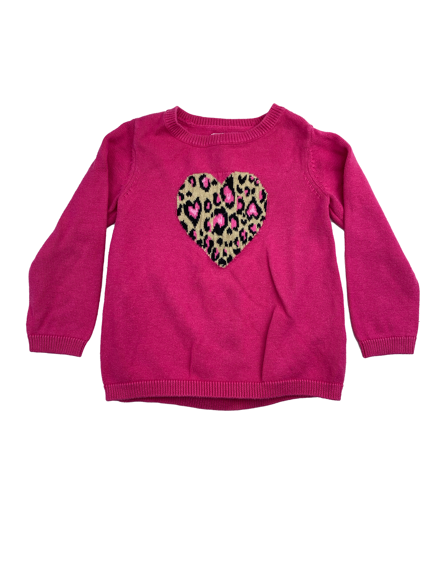 The Children's Place Pink Knit Pull-Over Sweater with Cheetah Print Heart 2T