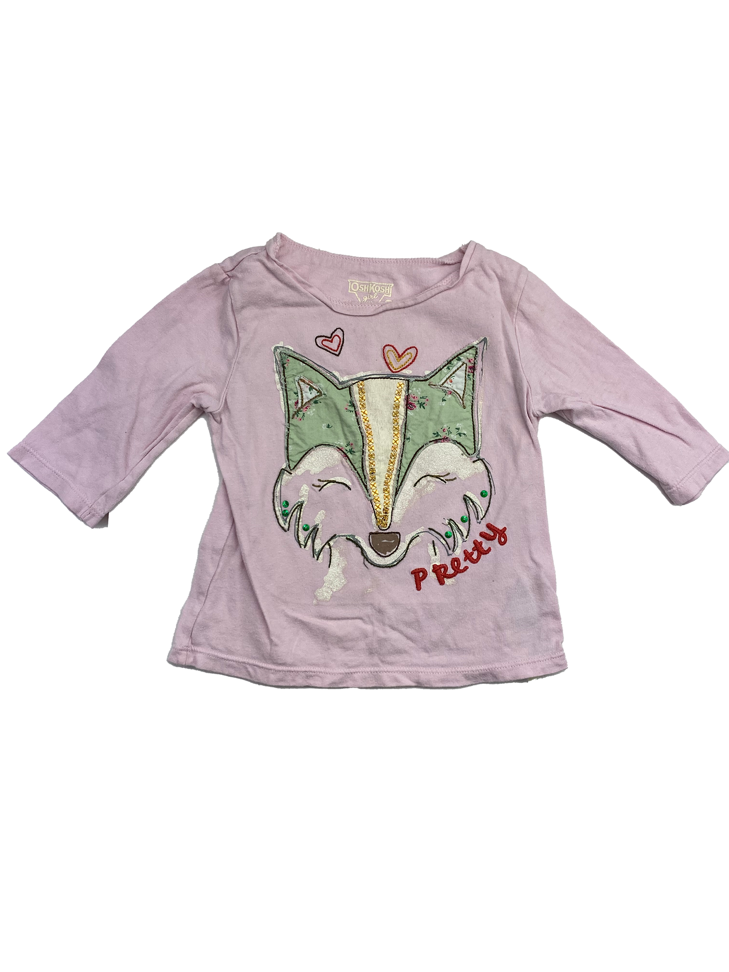 OshKosh Pink 3/4 Sleeve with "Pretty" Fox 2T