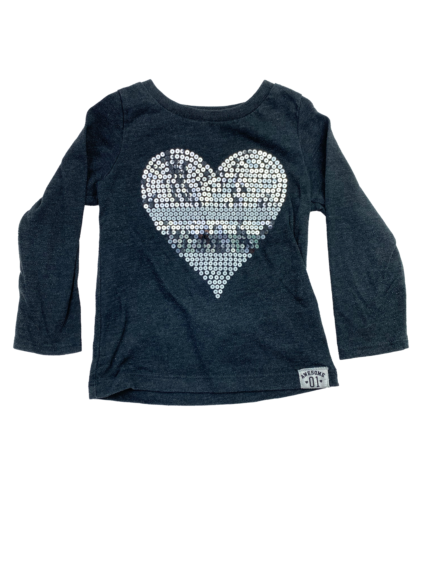 Carter's Grey Long Sleeve Shirt with Sequin Heart 2T
