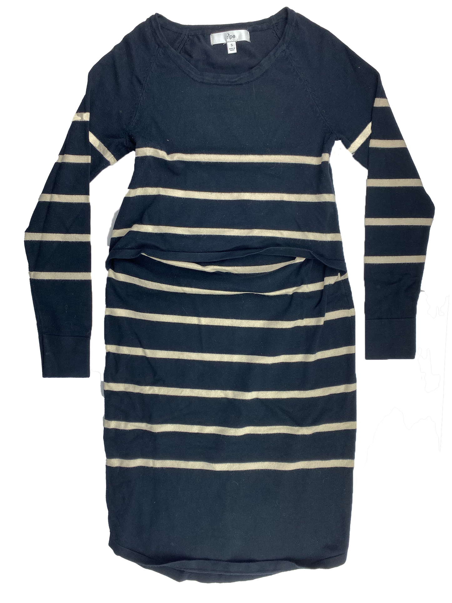 Ripe Black & Beige Striped Long Sleeve Nursing Dress S