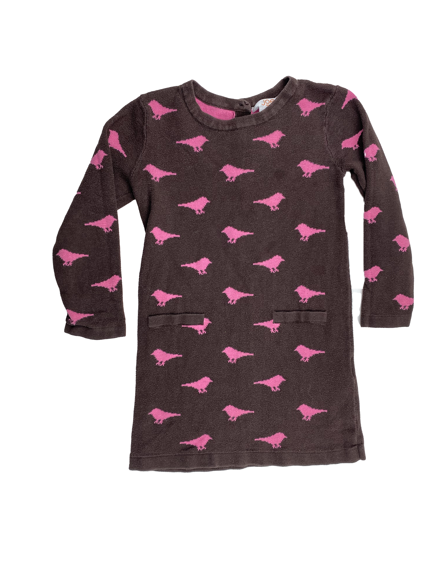 Joe Fresh Brown Knit Long Sleeve Dress with Pink Birds 3T – The