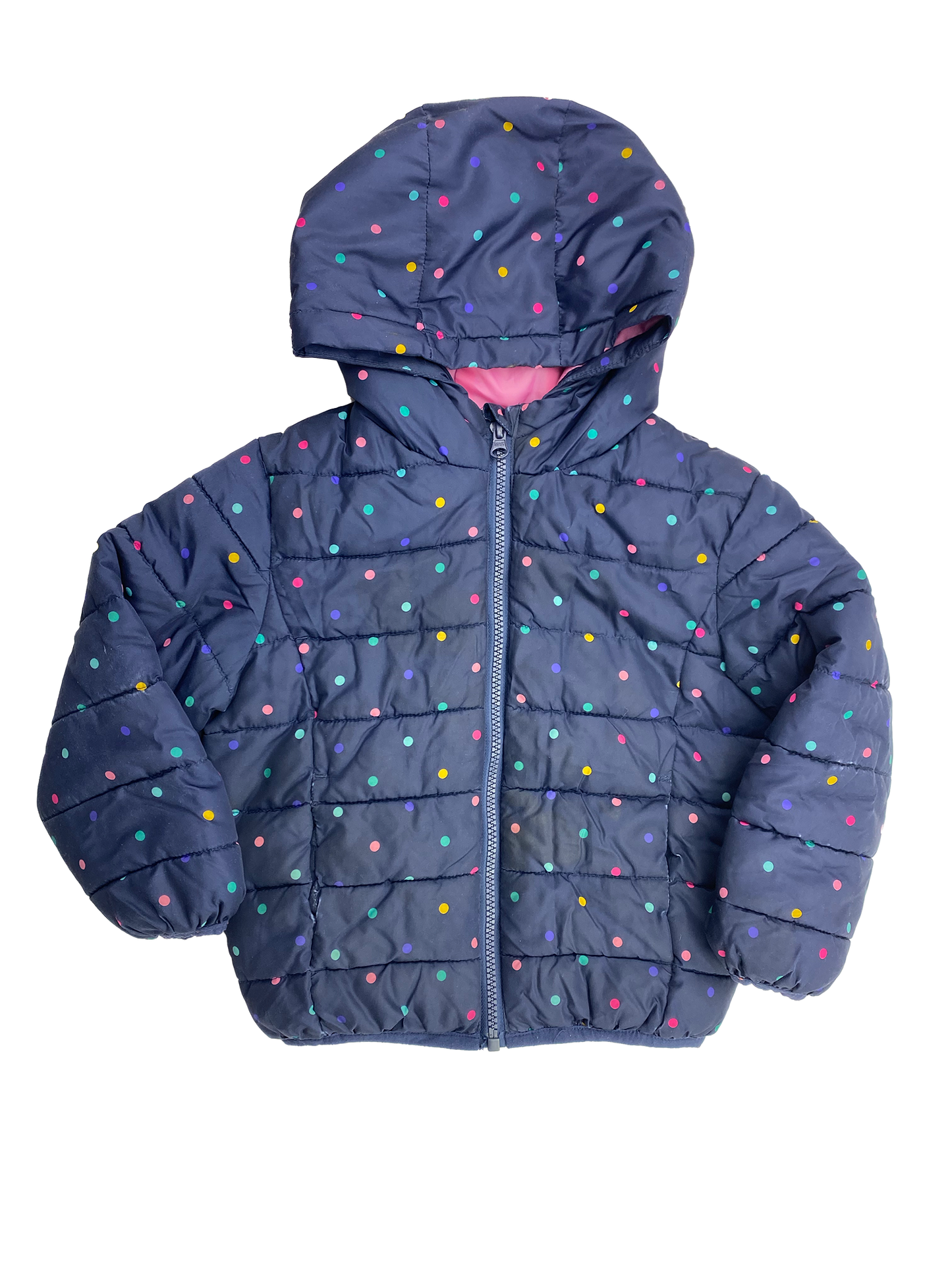 George Navy Puffer Jacket with Multicoloured Polka Dots 5T