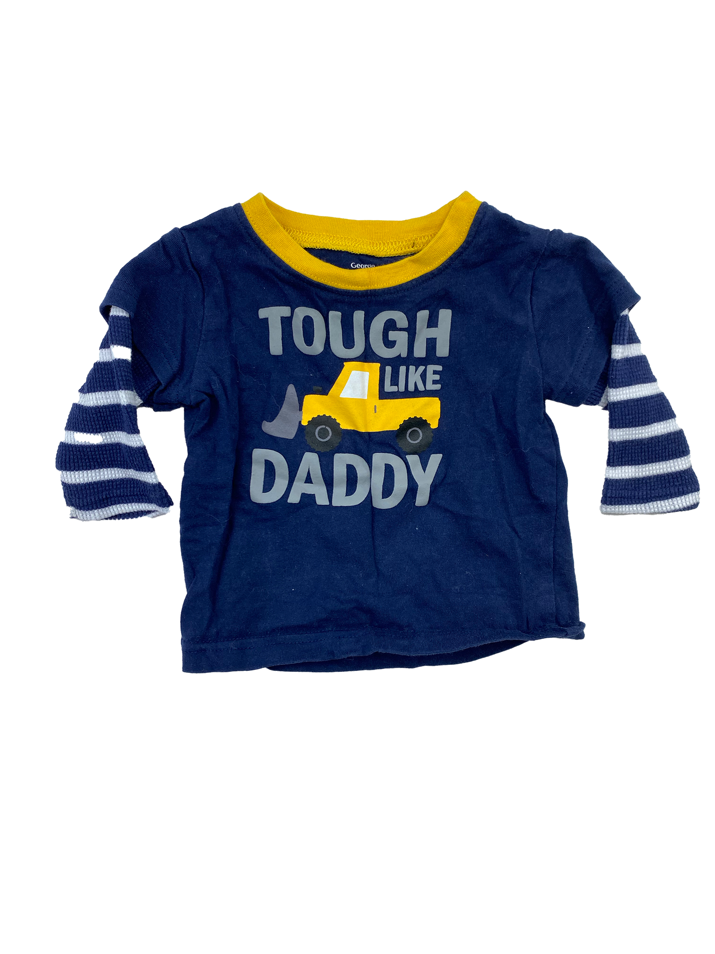 George Blue Long Sleeve Shirt with Yellow Triim & "Tough Like Daddy" 0-3M