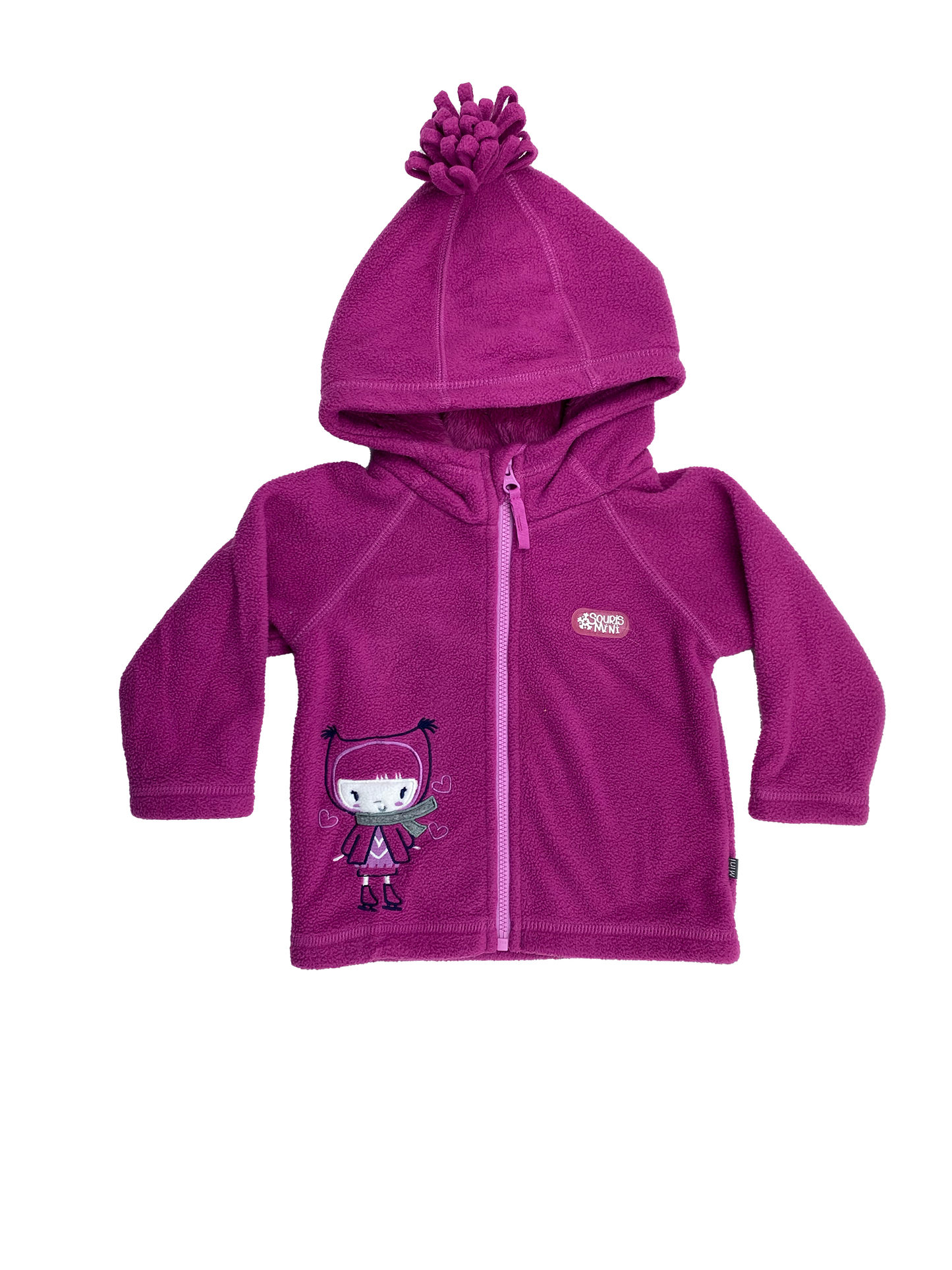Souris Mini Pink Fleece Zip-Up Hoodie with Embroidered Girl 6-9M