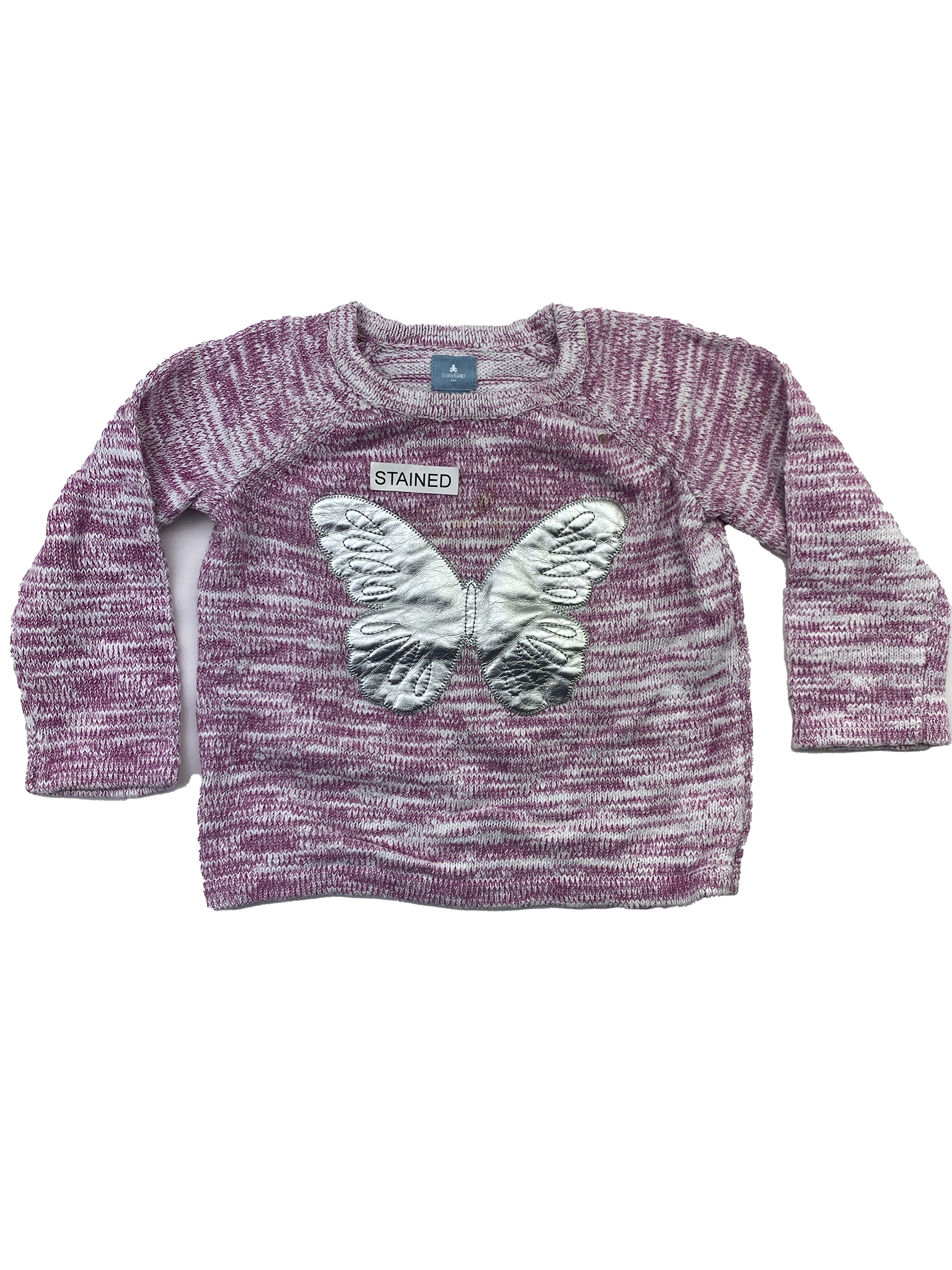 ❗️Stained: Baby Gap Pink Knit Sweater with Silver Butterfly 2T