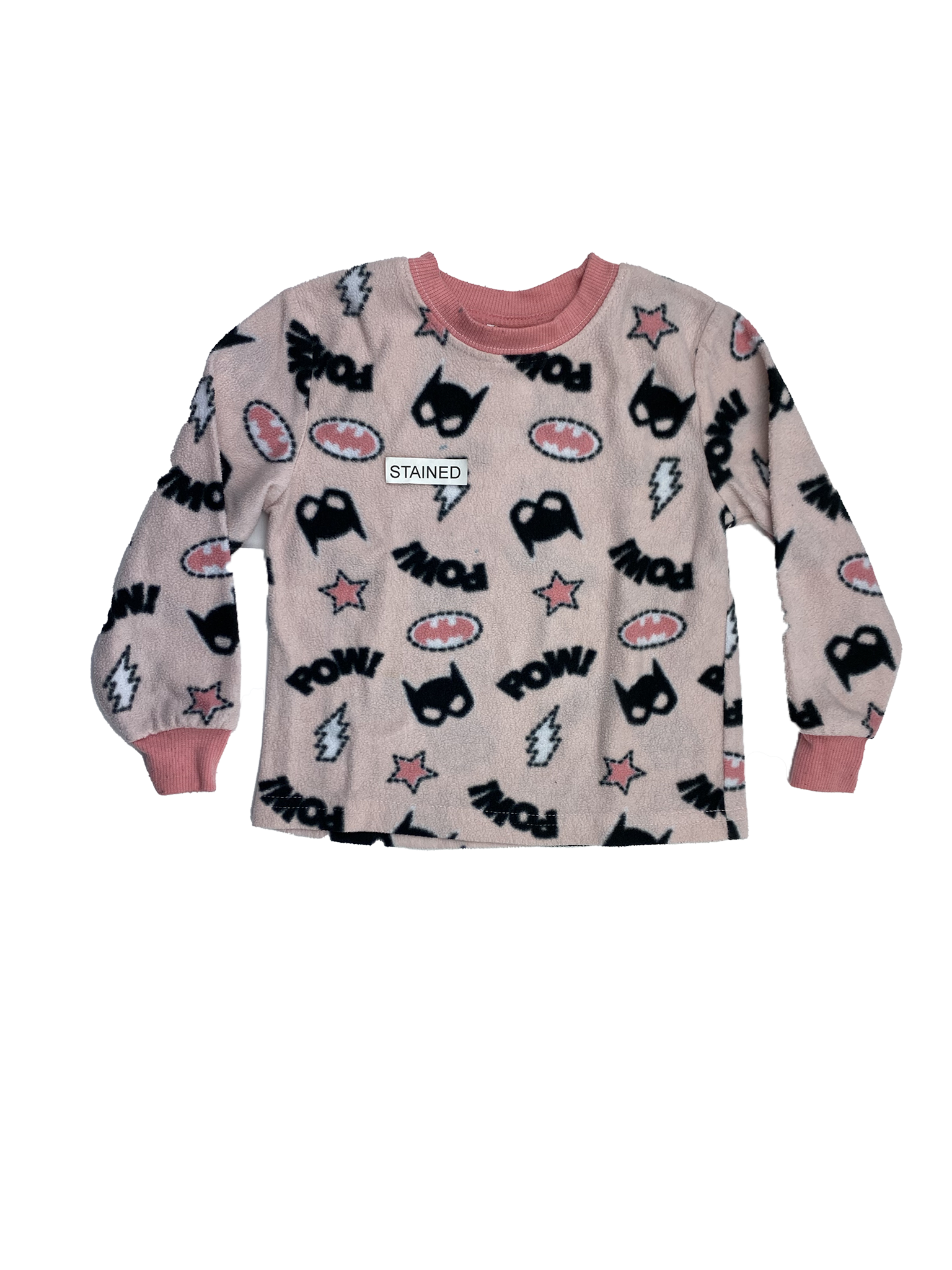 Stained Batman Pink Fleece PJ Top with Batman Masks