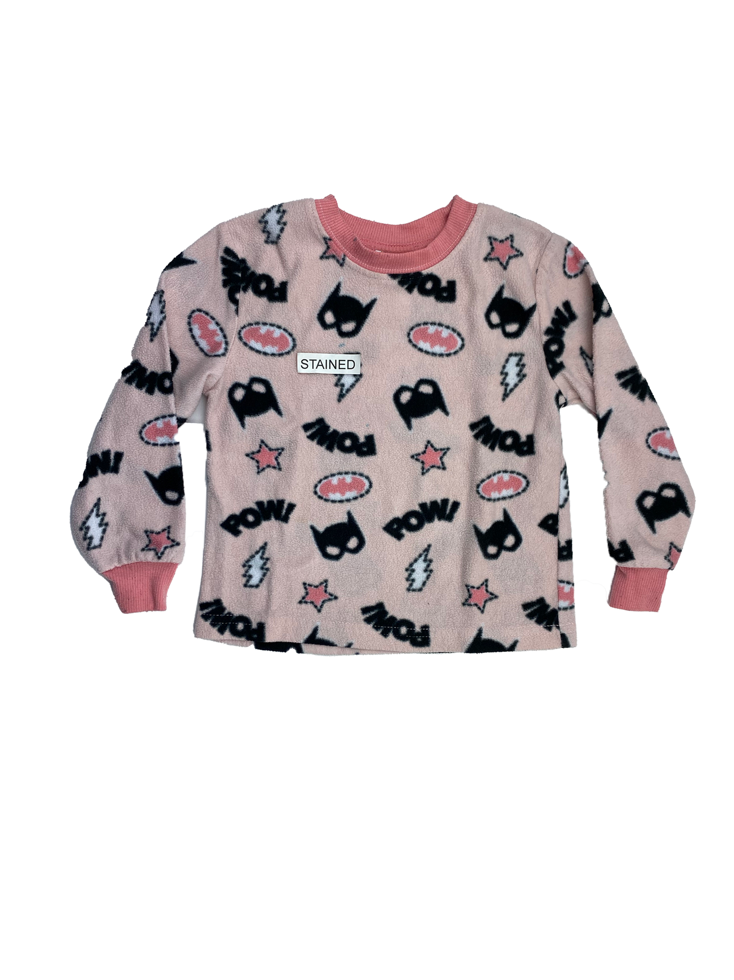 ❗️Stained: Batman Pink Fleece PJ Top with Batman Masks & "Pow" 3T