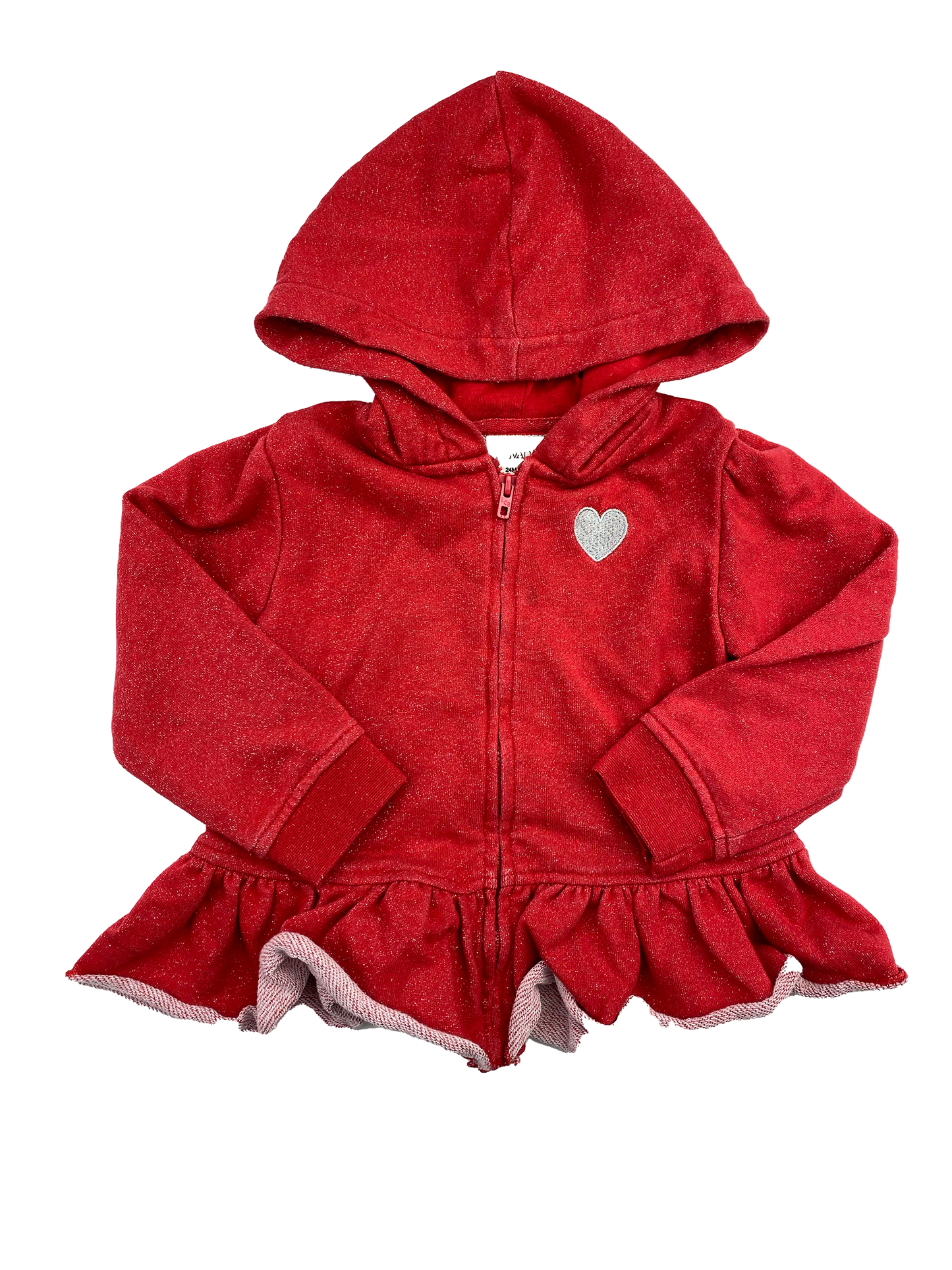 Nevada Red Zip-Up Hoodie with Silver Embroidered Heart 24M