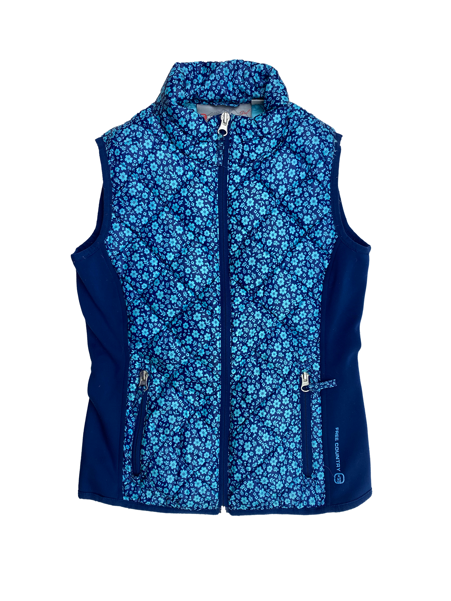 Free Country Girl Blue Floral Puffer Vest 7-8