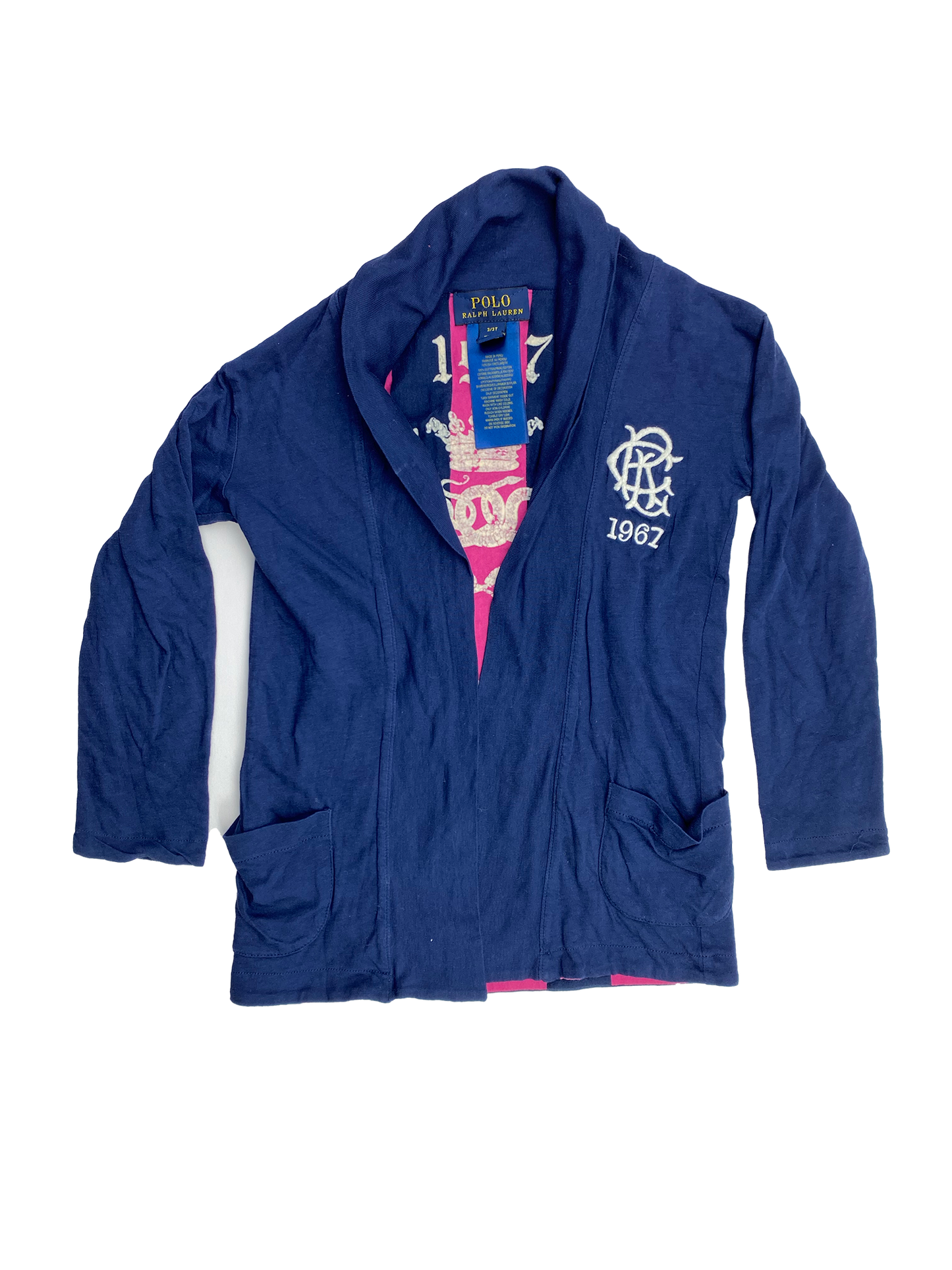 Polo Ralph Lauren Navy Reversible Cardigan with Pink Stripes 3T