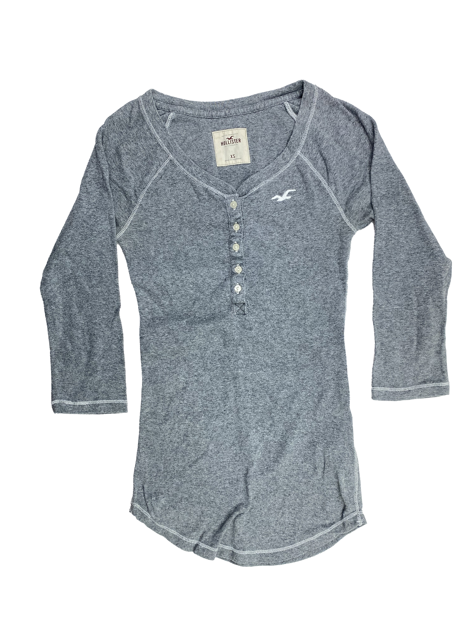 Hollister Grey 3/4 Sleeve Henley Shirt 7