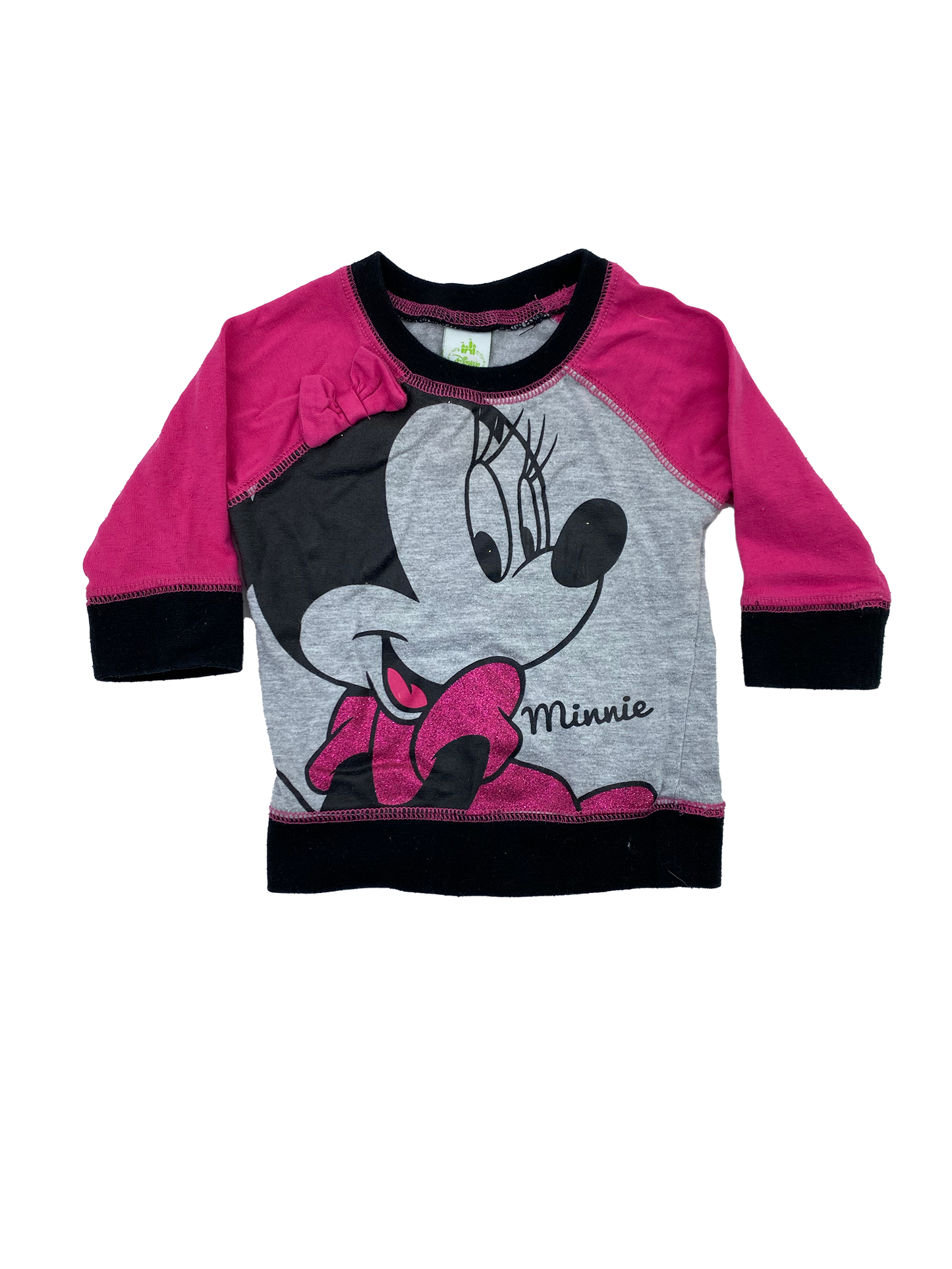 Disney Pink & Grey Long Sleeve Shirt with Minnie Mouse 0-3M