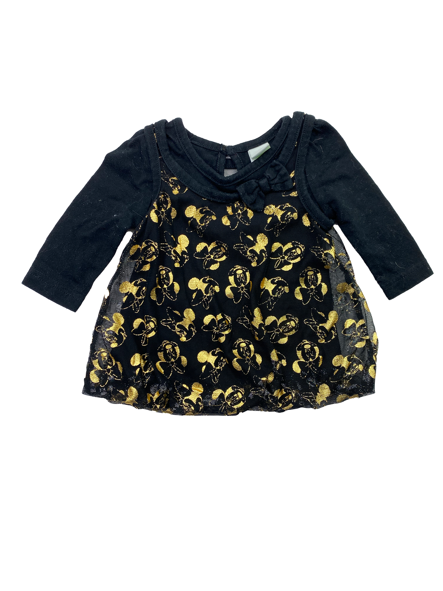 Disney Black Long Sleeve Shirt with Tulle & Gold Minnie Mouse 0-3M