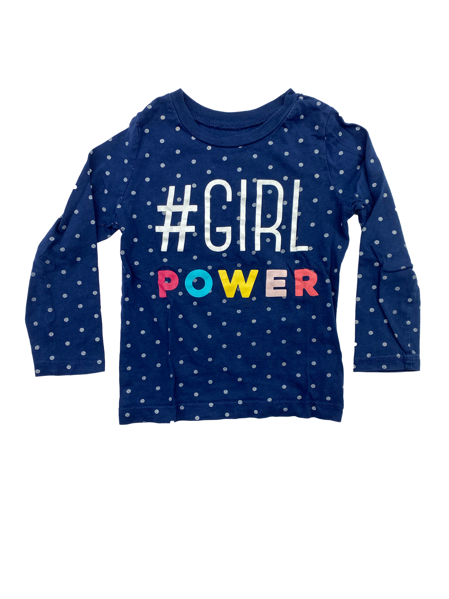 Carter's Navy Long Sleeve Shirt with White Polka Dots & #Girl Power 3T
