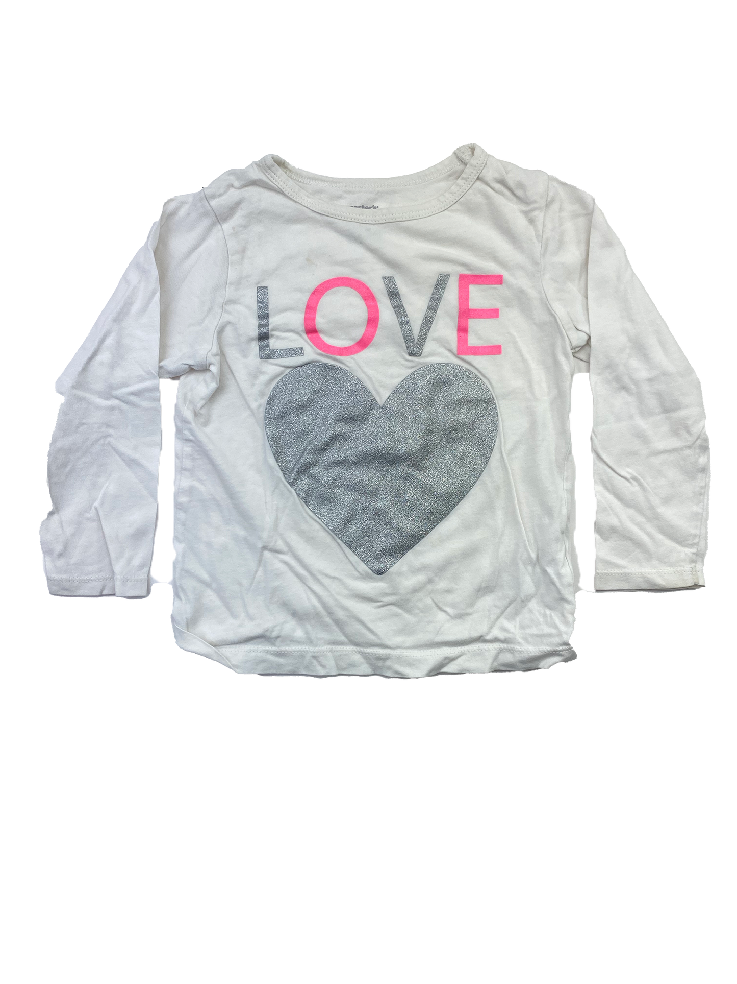 Carter's White Long Sleeve Shirt with "LOVE" & Silver Hearts 2T