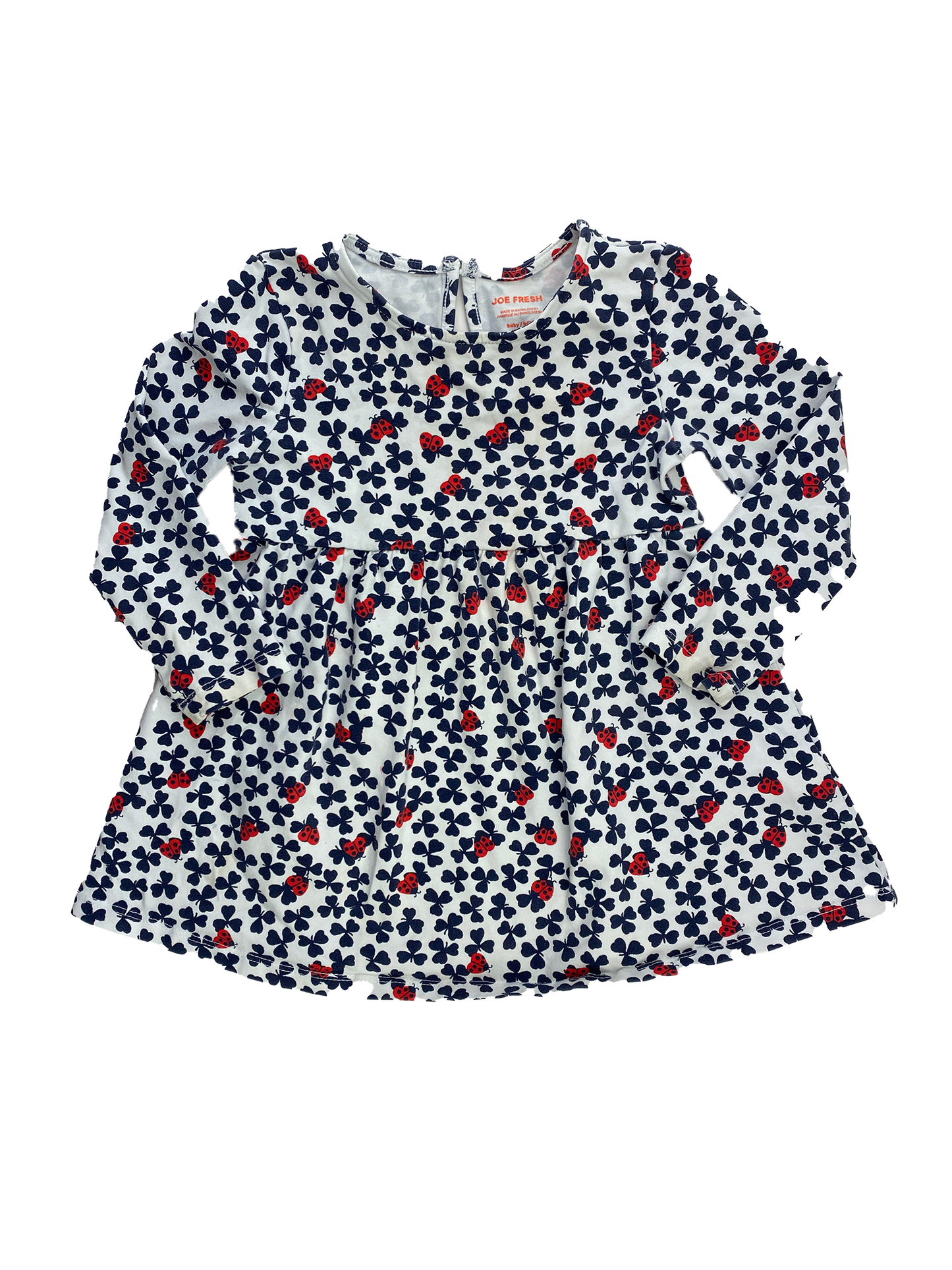 Joe Fresh White Dress with Ladybug's & Blue Clovers 18-24M