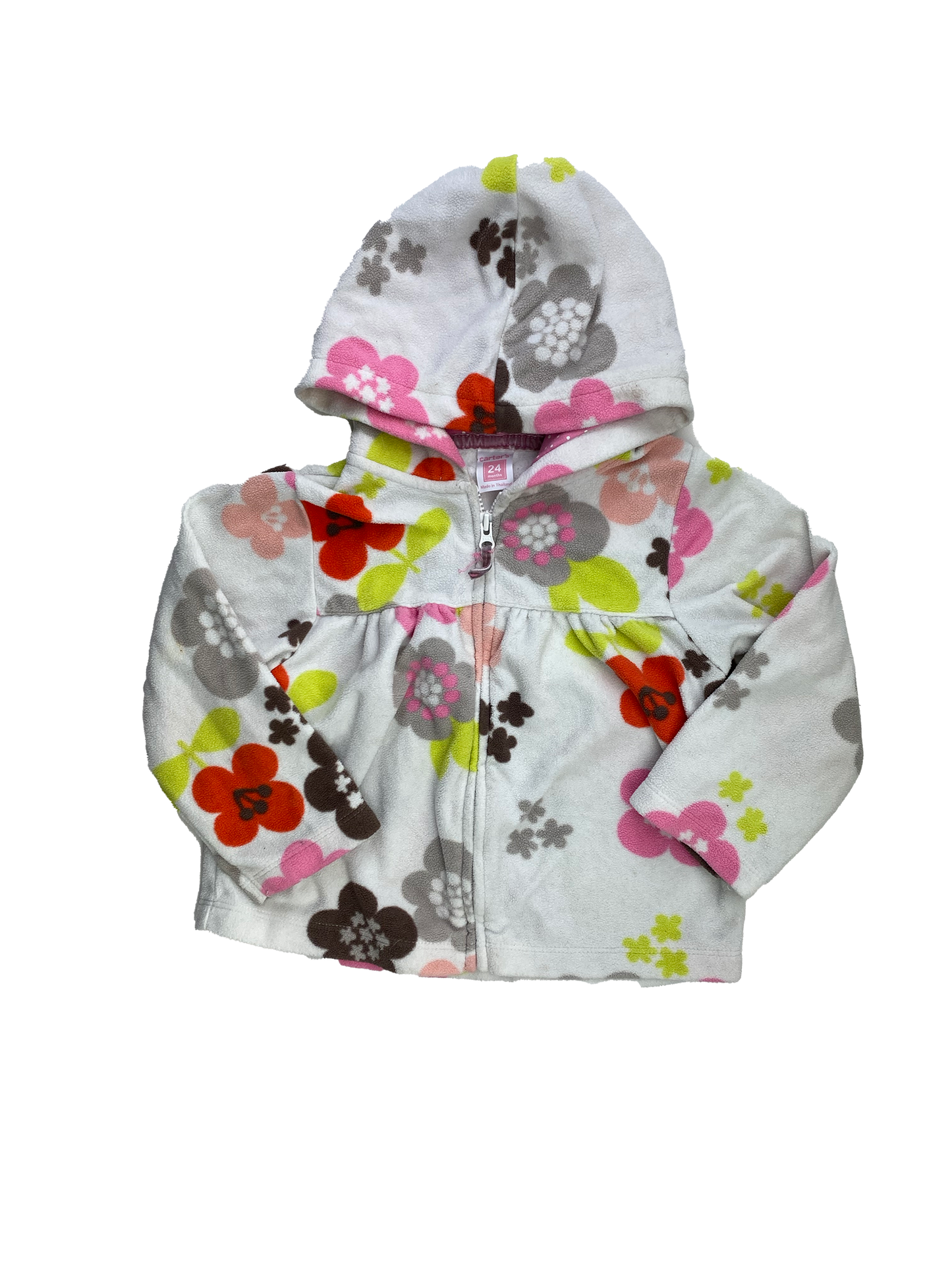 Carter's White Zip-Up Hooded Sweater with Flowers 24M