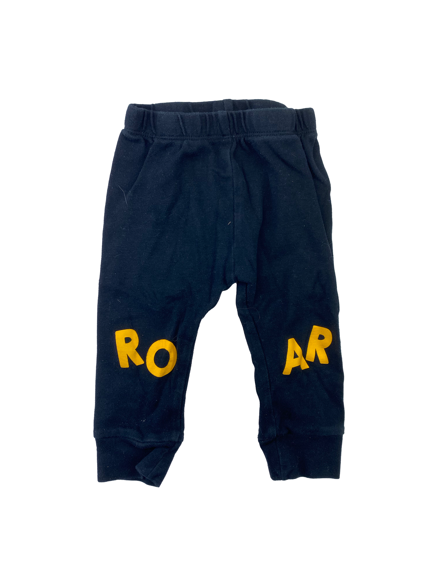 Pekkle Black Pull-On Pants with "ROAR" on Knees 12M