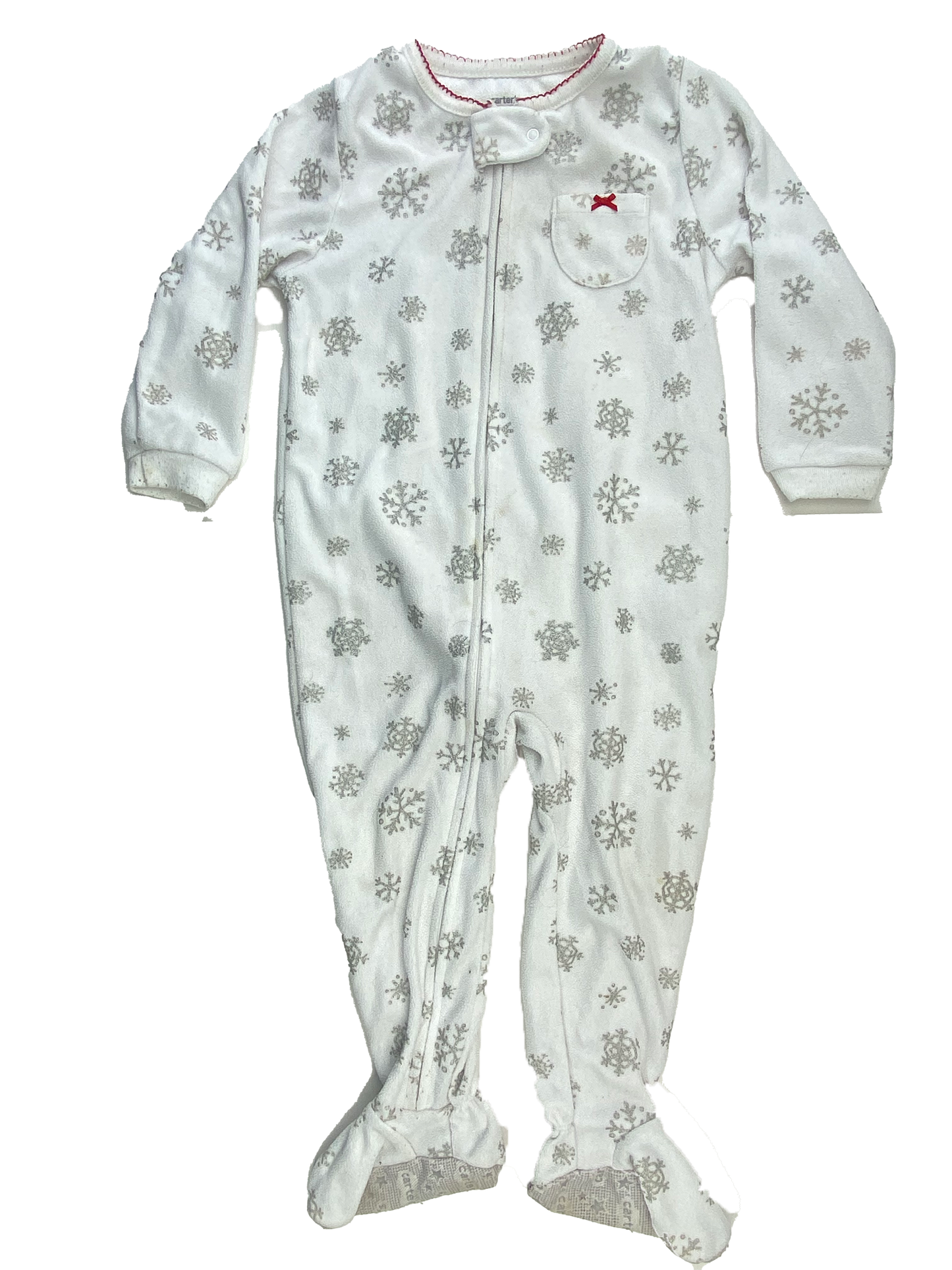 ❗️Stained: Carter's White Fleece Footed Sleeper with Snowflakes 2T